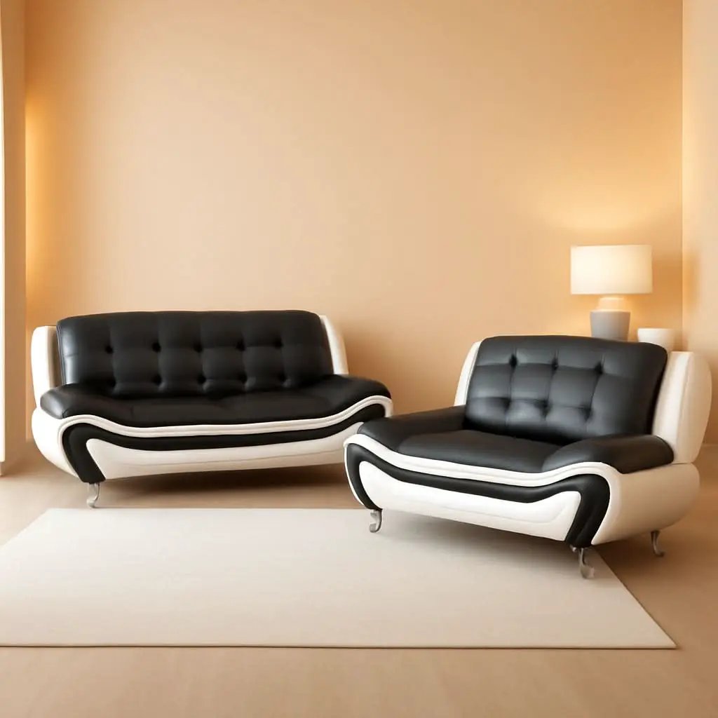 Leather Sofa Set With Loveseat For Living Room Black White from PriceLows™