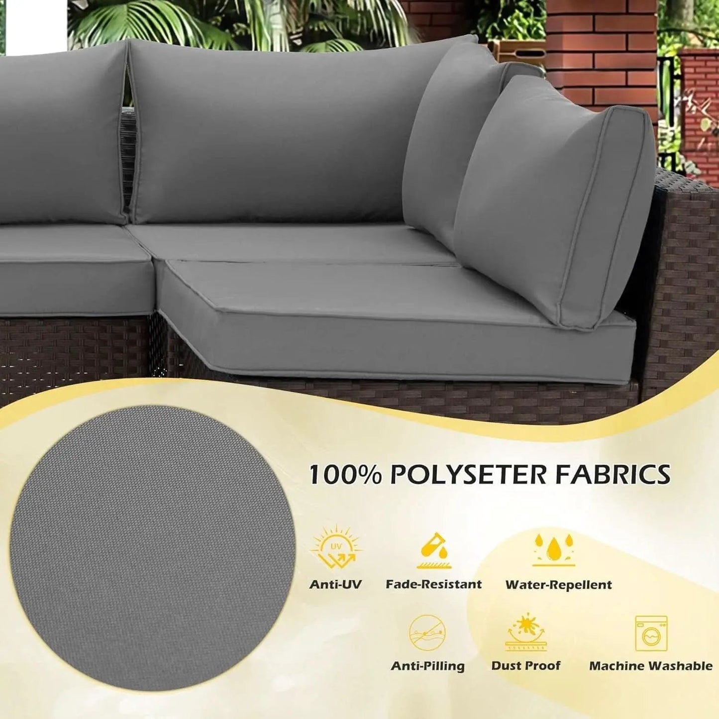 Outdoor Cushions 14 Piece Set Gray Water Repellent For 6 Seat Patio Sofa from PriceLows™