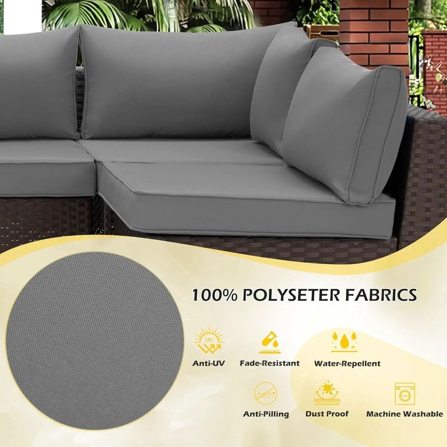 Outdoor Cushions 14 Piece Set Gray Water Repellent For 6 Seat Patio Sofa from PriceLows™