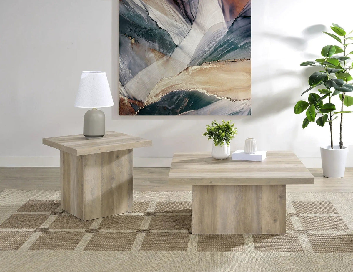 Devar 2-piece Square Coffee End Table Set Distressed Pine | 2-Piece Set | Veneer & Wood | Dining Room