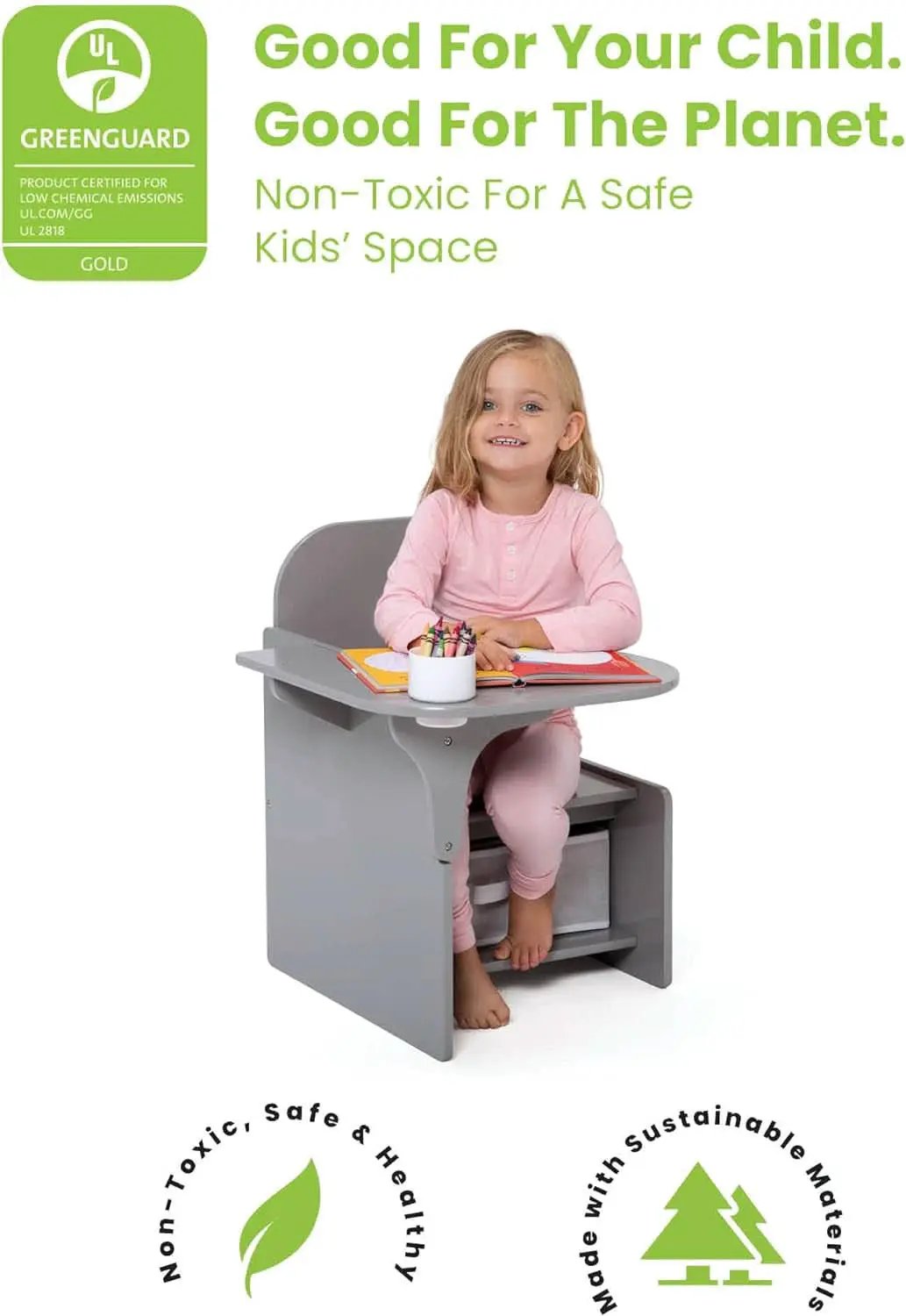 Mysize Chair Desk With Removable Cup Holder Grey Bin from PriceLows™