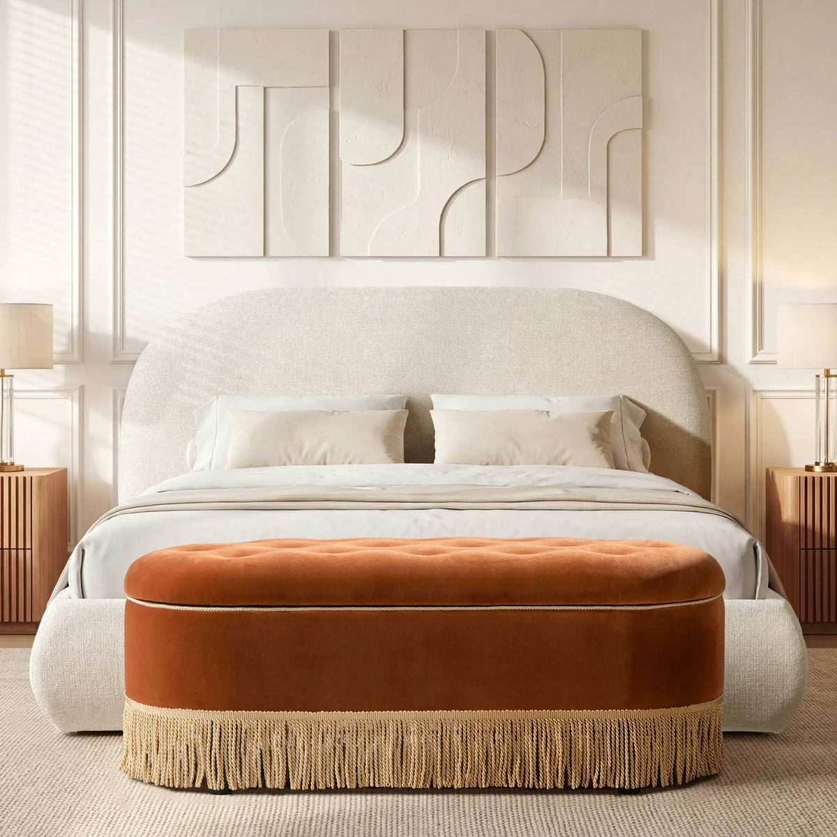 Archie Upholstered Platform Bed | Puffy Arch Headboard | Grounded Design | No Box Spring Needed