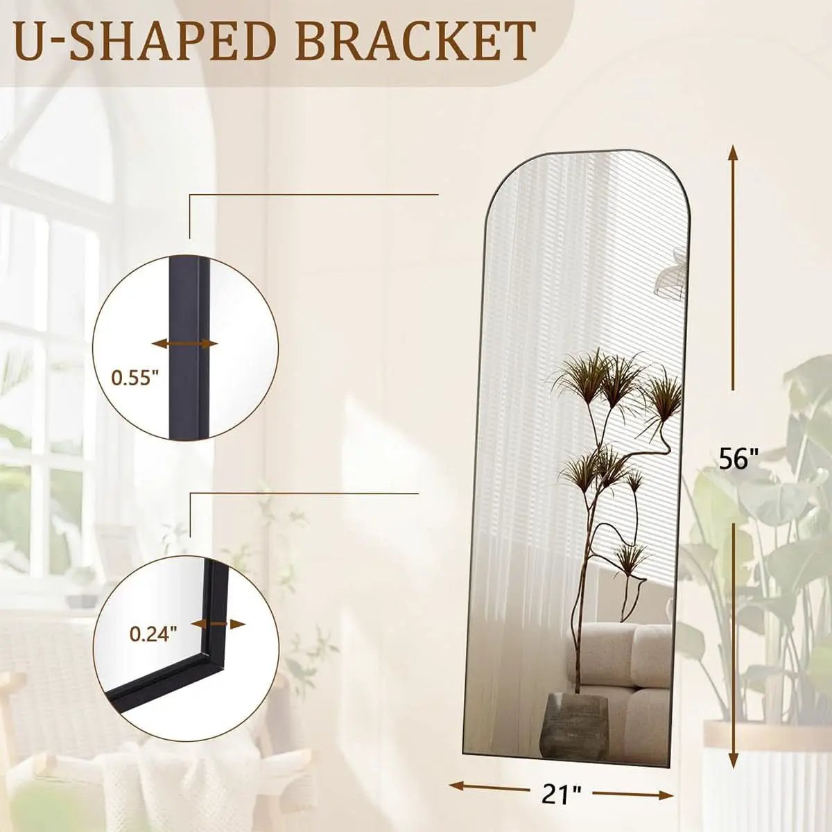 56x21 Inch Black Full Length Floor Mirror With Stand from PriceLows™