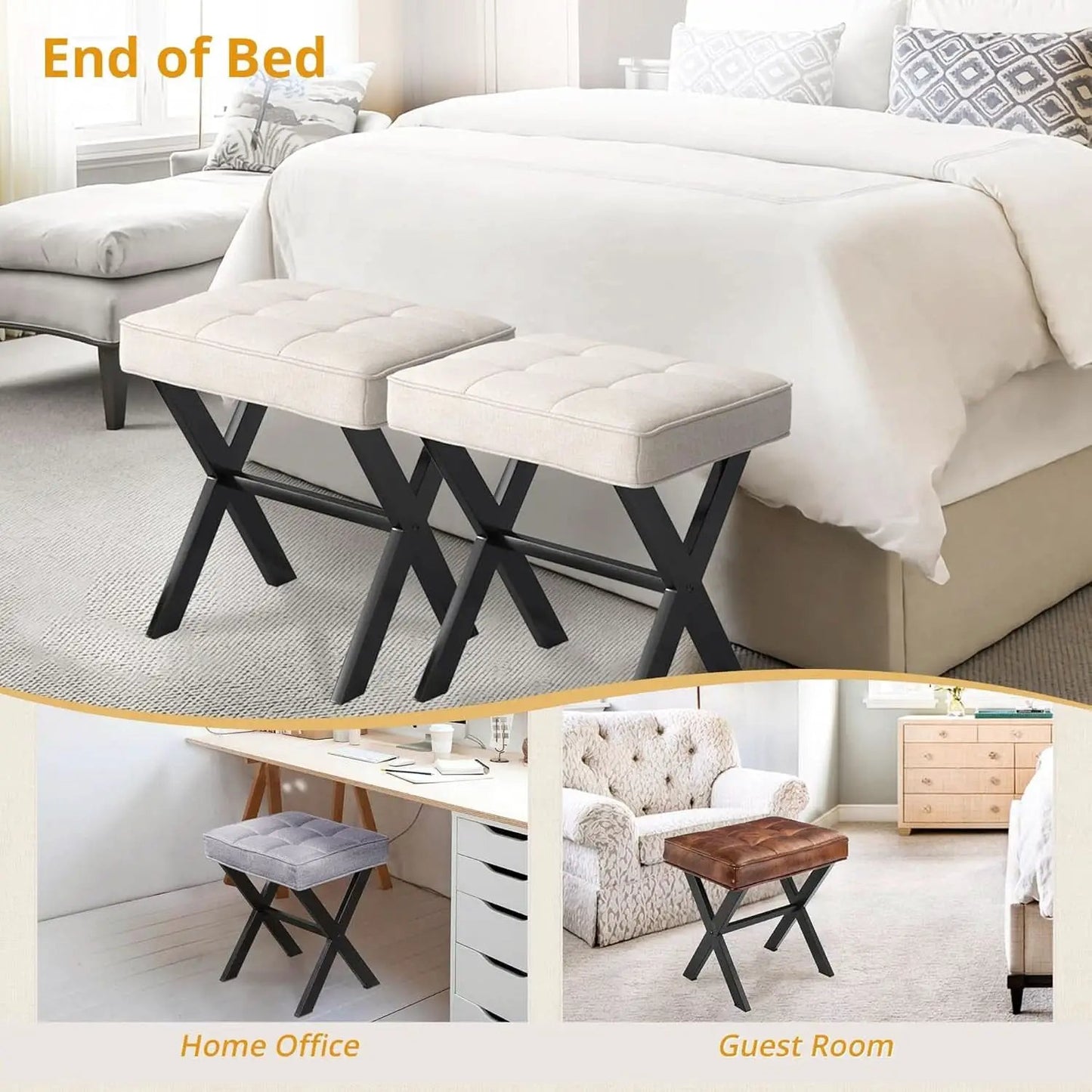 Linen Vanity Ottoman Foot Stool 16.9x12.9x18 Inches from PriceLows™