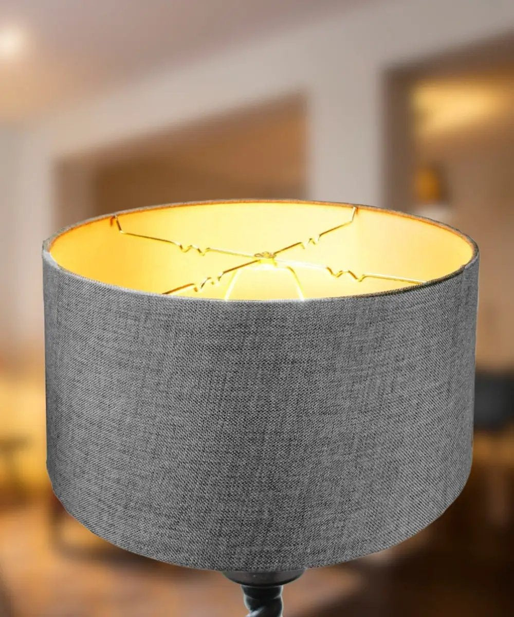 Drum Lampshade | Granite Grey Burlap Fabric | 14 Inch Wide | 7 Inch Height