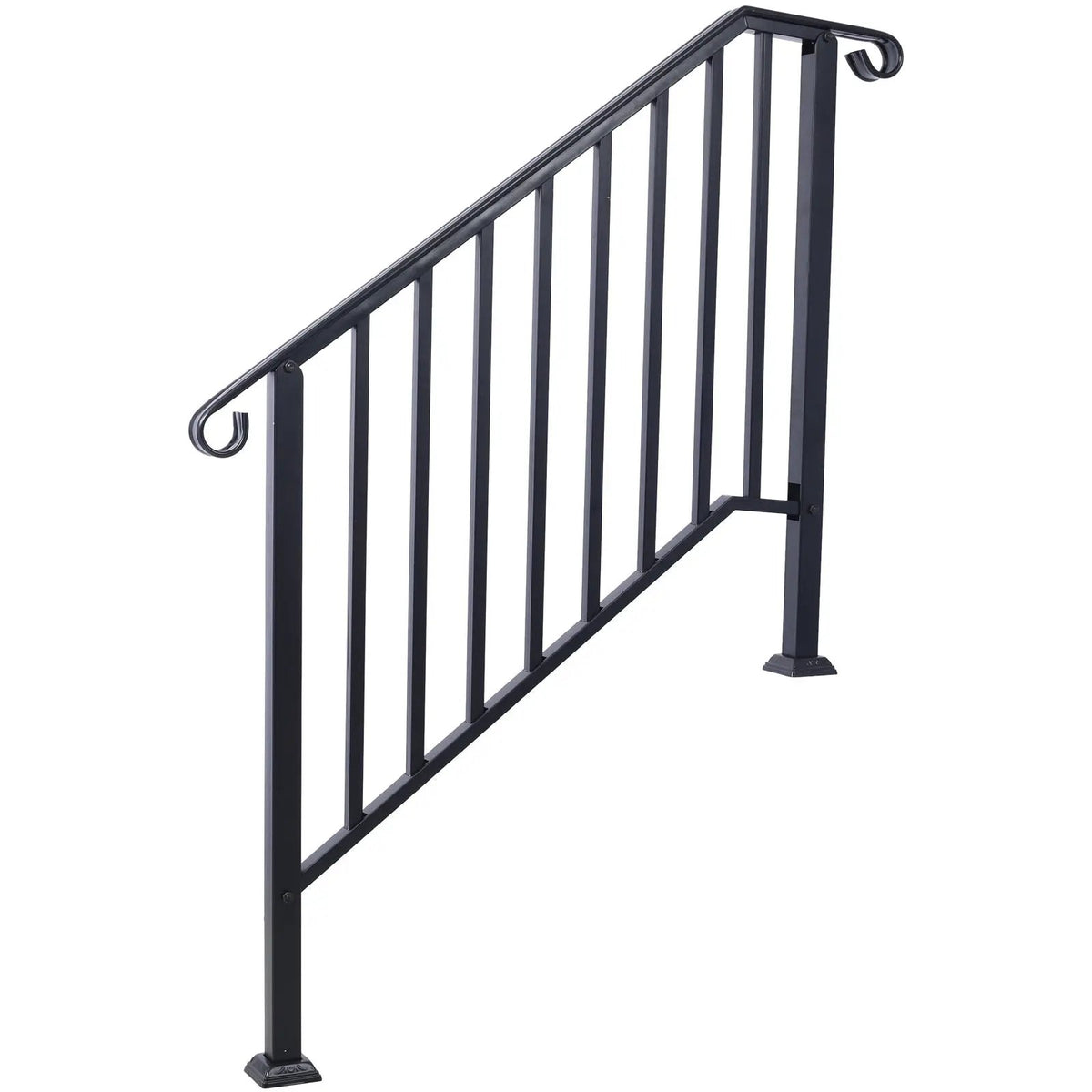 Wrought Iron Stair Handrail | Fits 2 Or 3 Steps | Outdoor Railing | Rustproof Coating