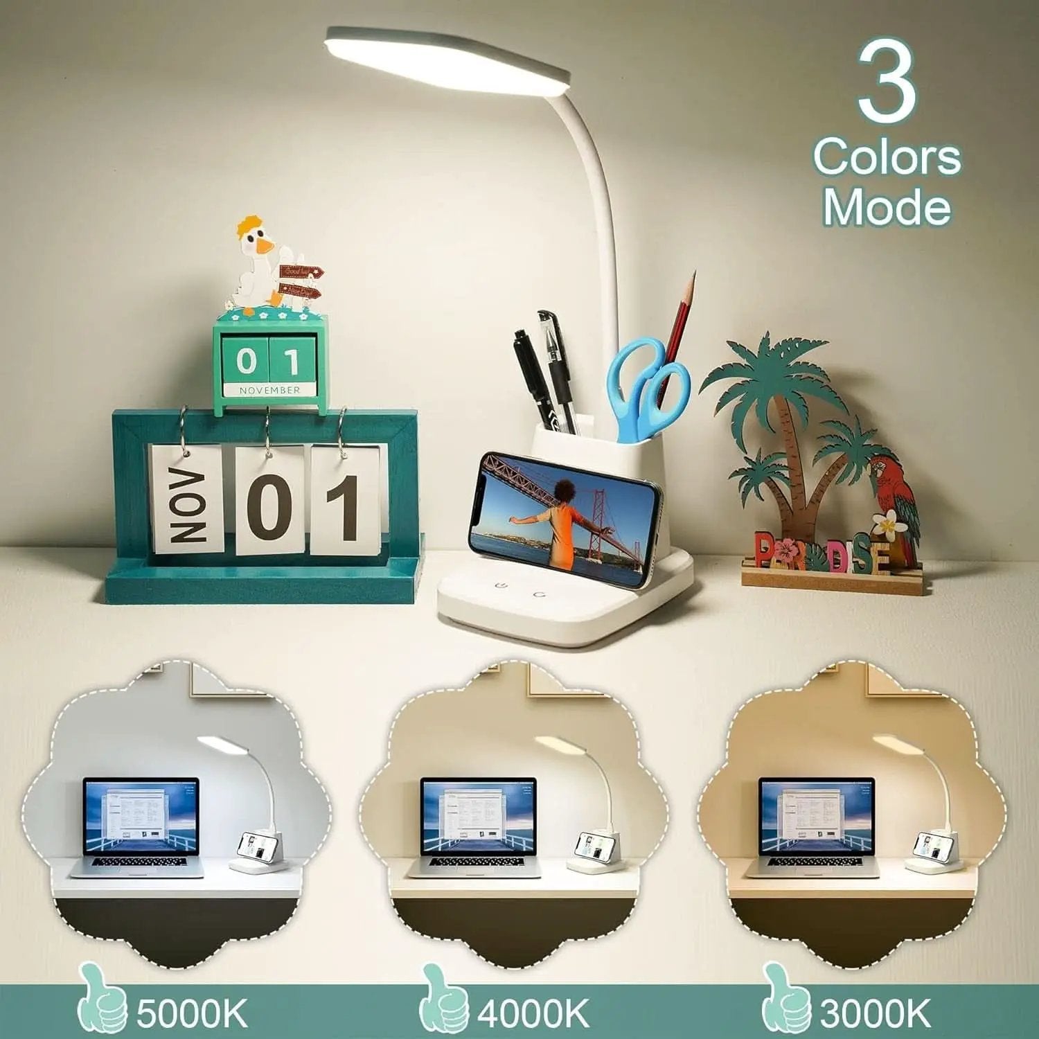 LED Desk Lamp With Wireless Charger White 800 Lumen from PriceLows™