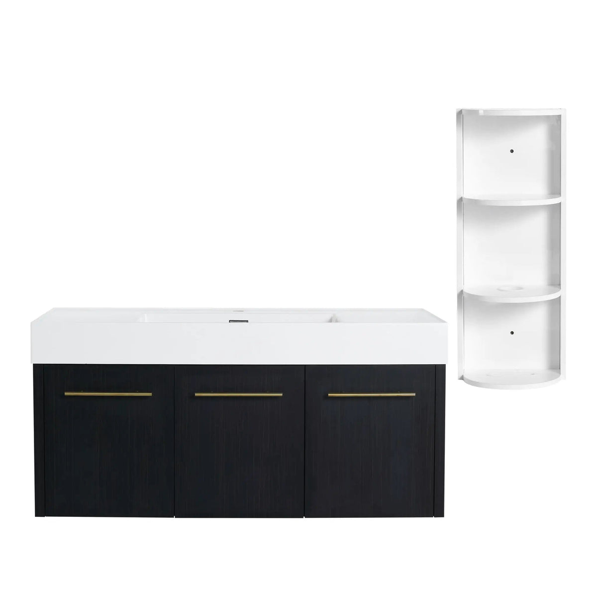 Modern Wall Mounted Bathroom Vanity With Thick Edge Resin Sink And Storage Rack | 3 Pieces | Stainless Steel & Plywood | Bathroom