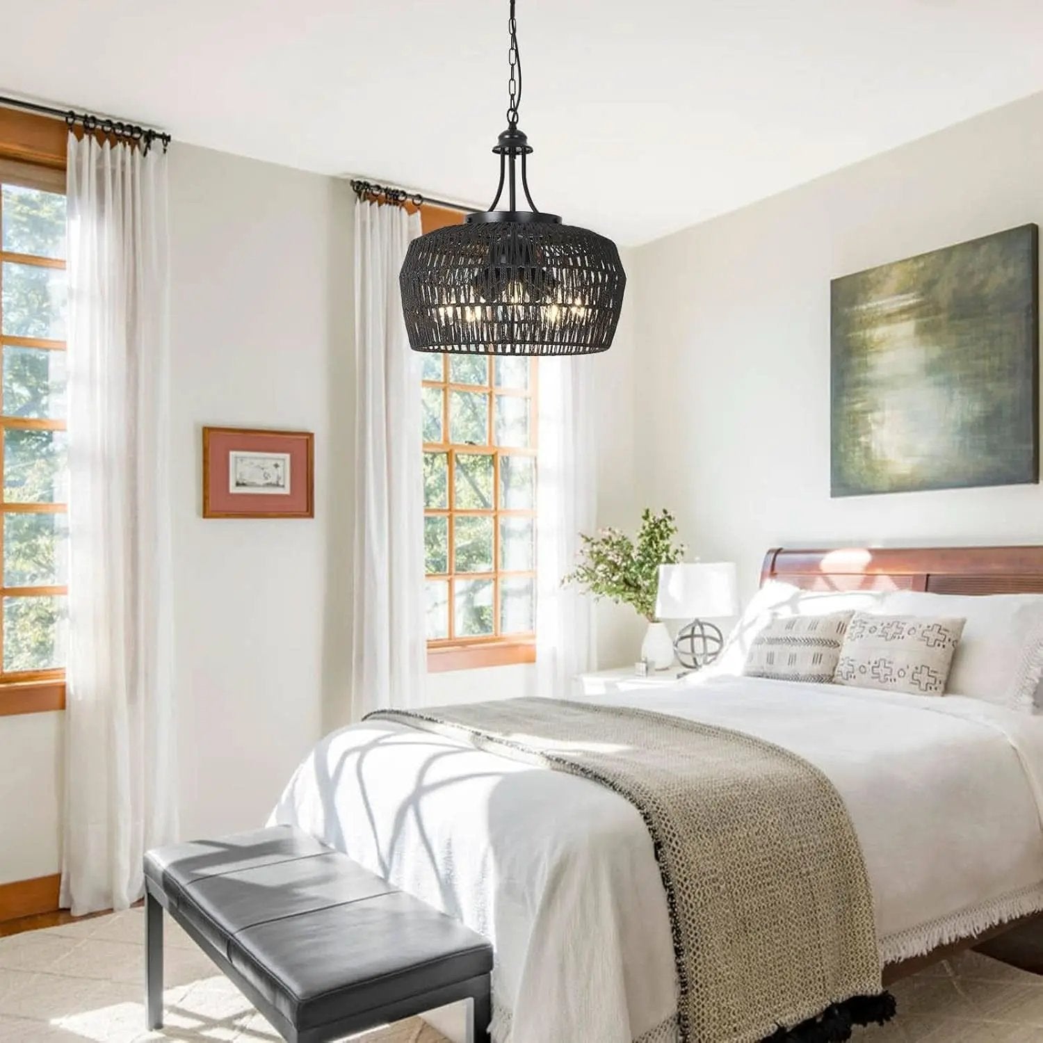 Five Light Black Chandelier For Farmhouse Dining Room from PriceLows™