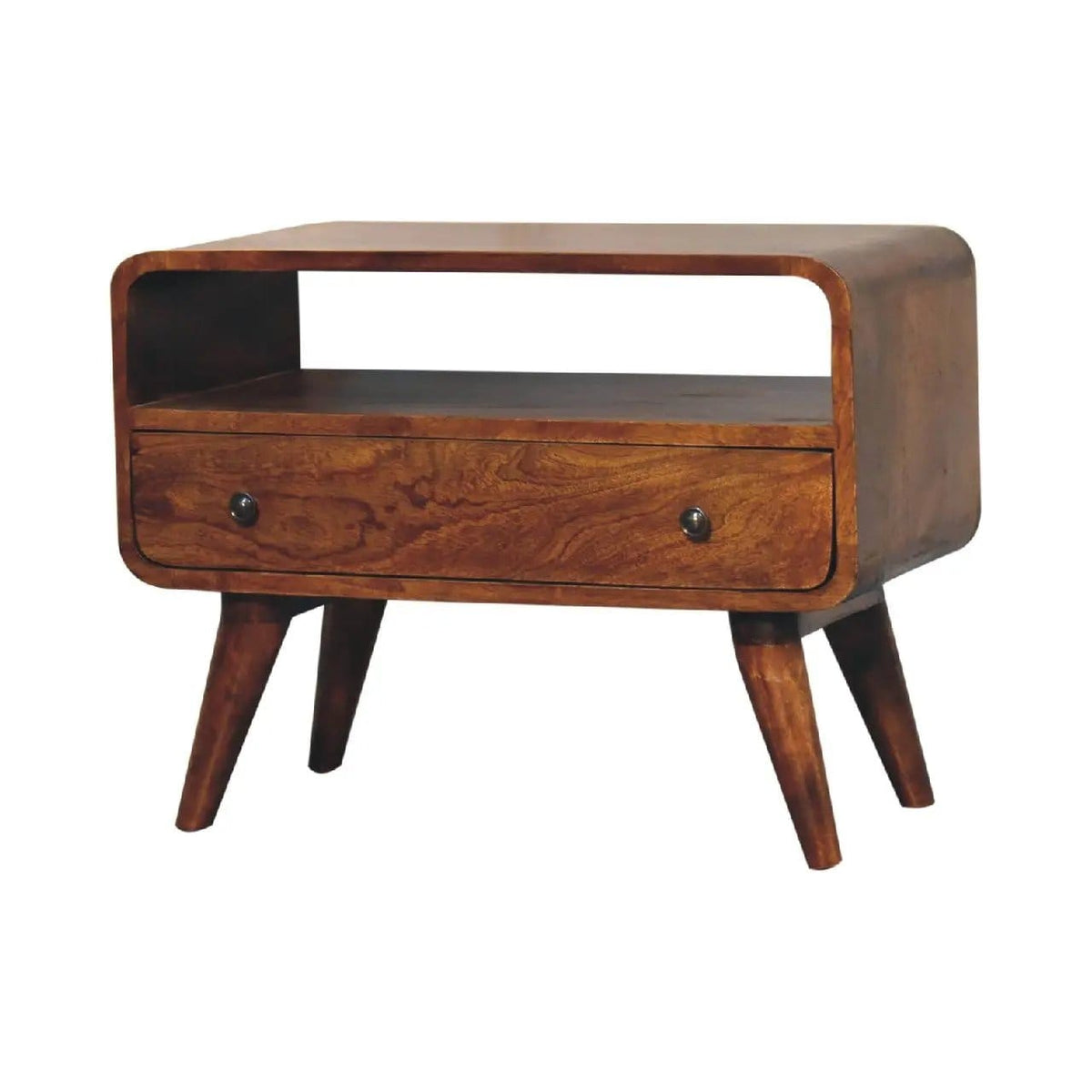 Mini Curved Media Unit Chestnut | 23.62 x 11.81 x 17.72 in | Solid Wood | Home