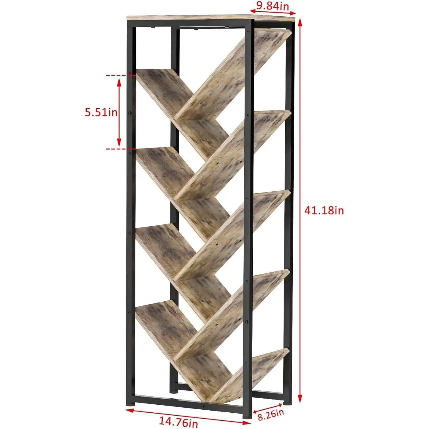 Tree Bookshelf 9 Tier Floor Standing Wooden Bookcase For Small Spaces from PriceLows™