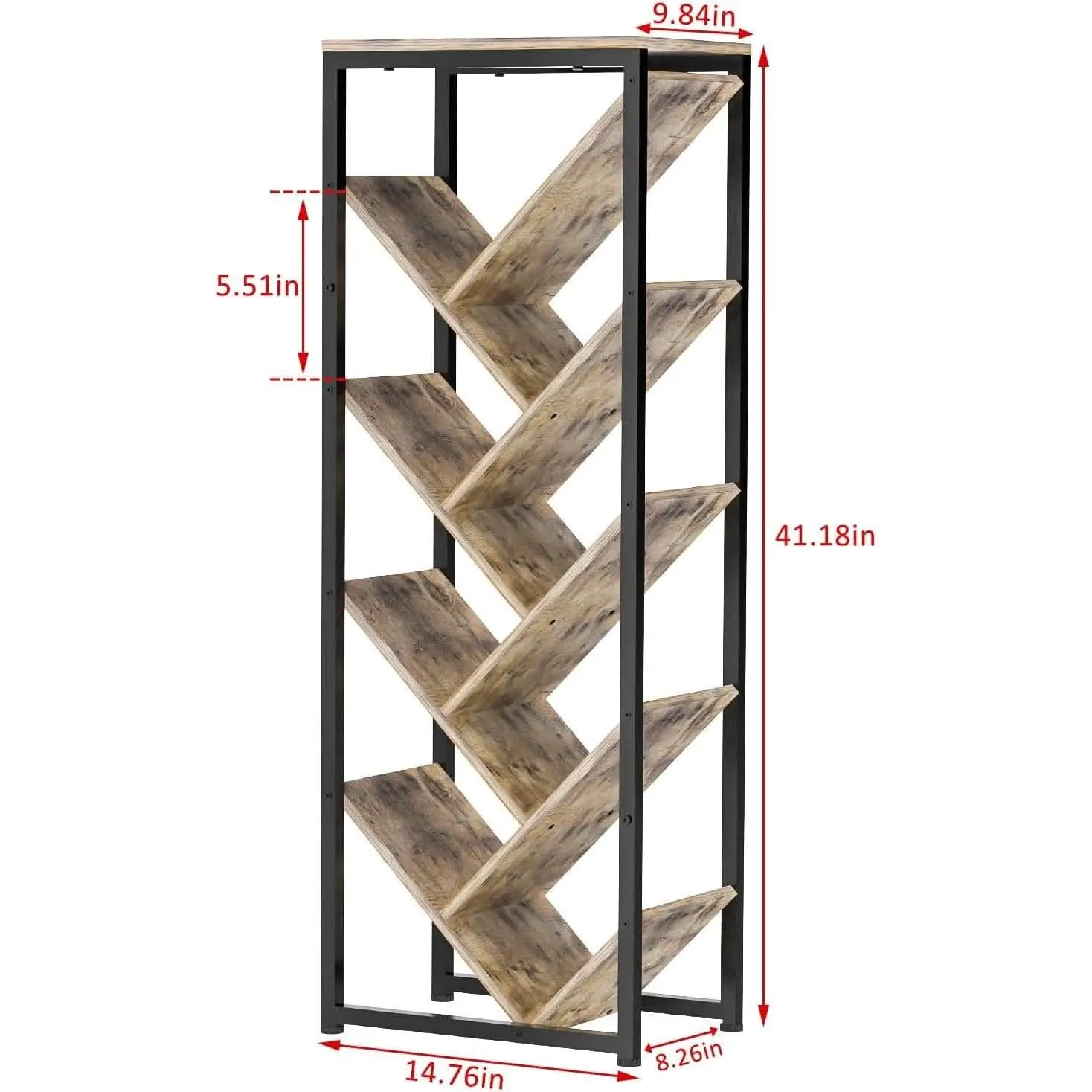 Tree Bookshelf 9 Tier Floor Standing Wooden Bookcase For Small Spaces from PriceLows™
