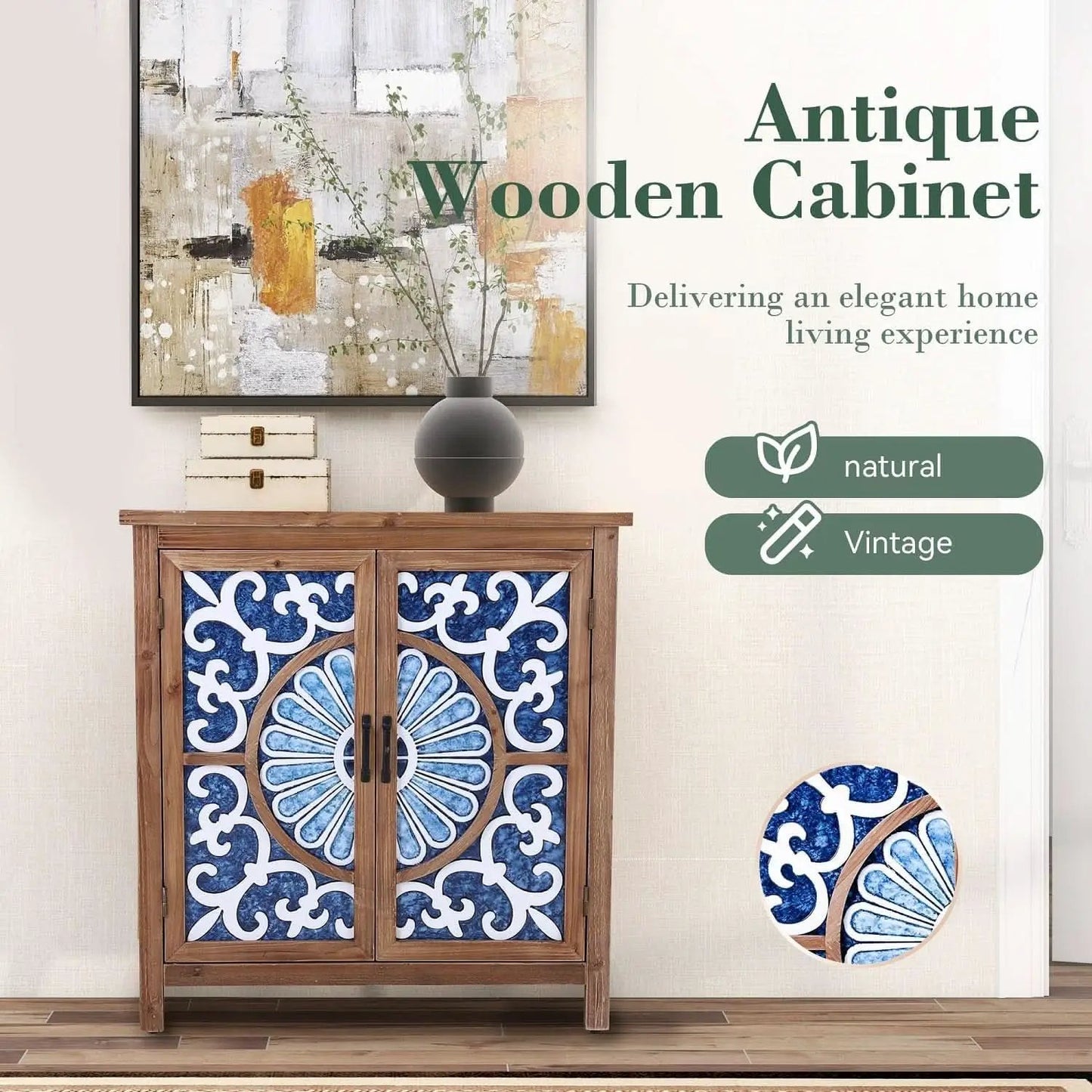 Blue Porcelain Front Accent Storage Cabinet With 2 Doors from PriceLows™