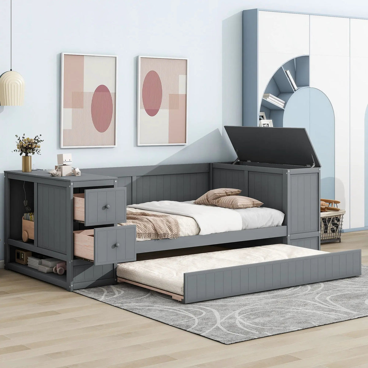 Daybed | Solid Pine Frame | Pull Out Trundle | Integrated Charging