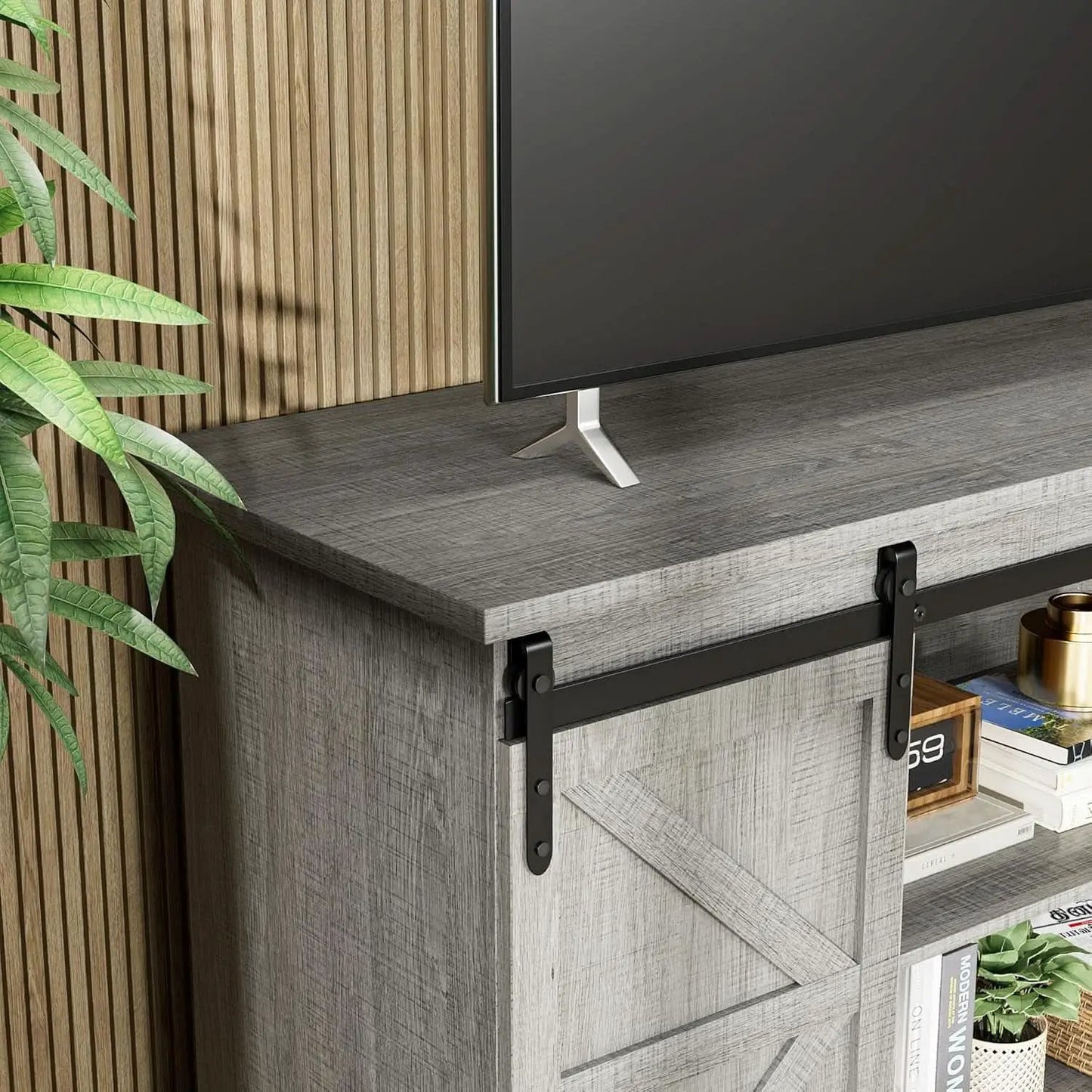 65 Inch TV Stand With Sliding Barn Doors Media Console from PriceLows™