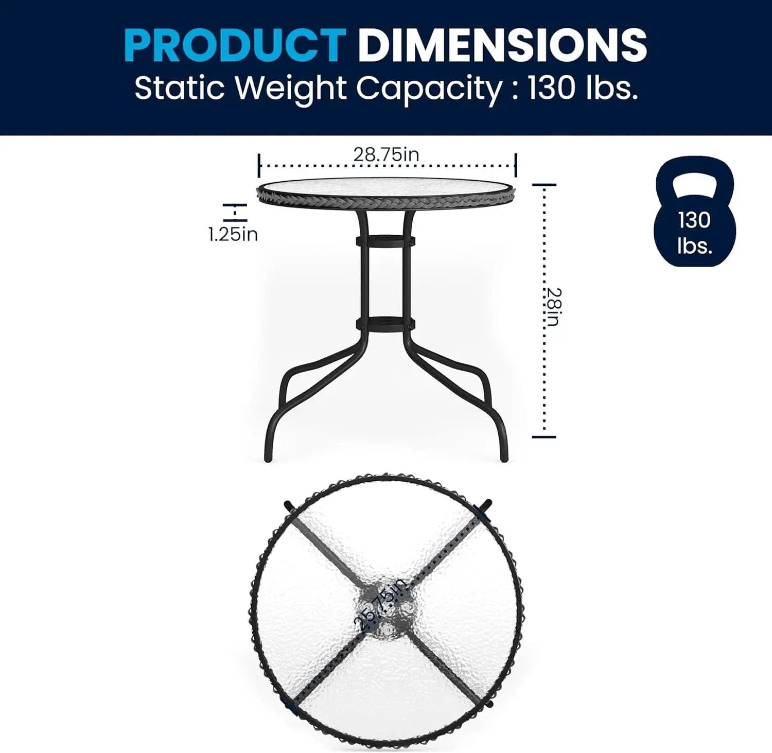 3-Piece Patio Dining Set With Round Glass Table And Stackable Rattan Chairs Gray from PriceLows™