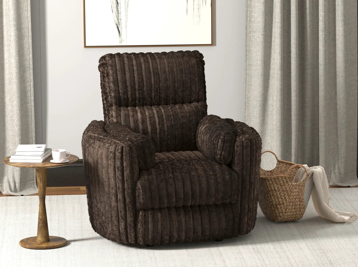 Daydream Swivel Glider Recliner | Unique Shape | Comfort Bolsters | Faux Fur