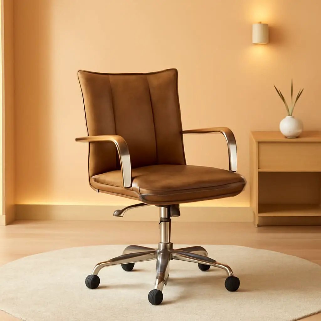 Faux Leather Adjustable Office Desk Chair Camel Armrests from PriceLows™