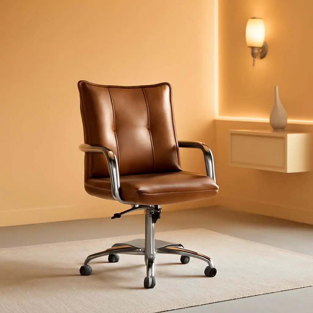 Brown Faux Leather Office Desk Chair Adjustable Swivel from PriceLows™