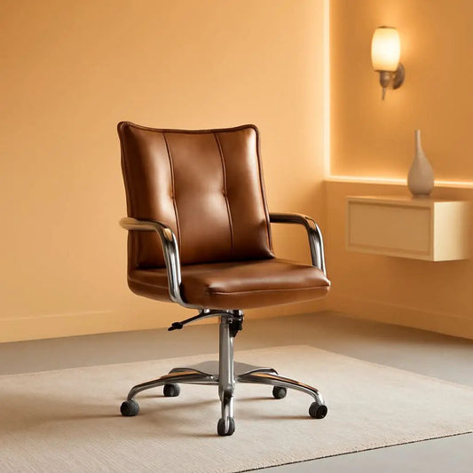 Brown Faux Leather Office Desk Chair Adjustable Swivel from PriceLows™