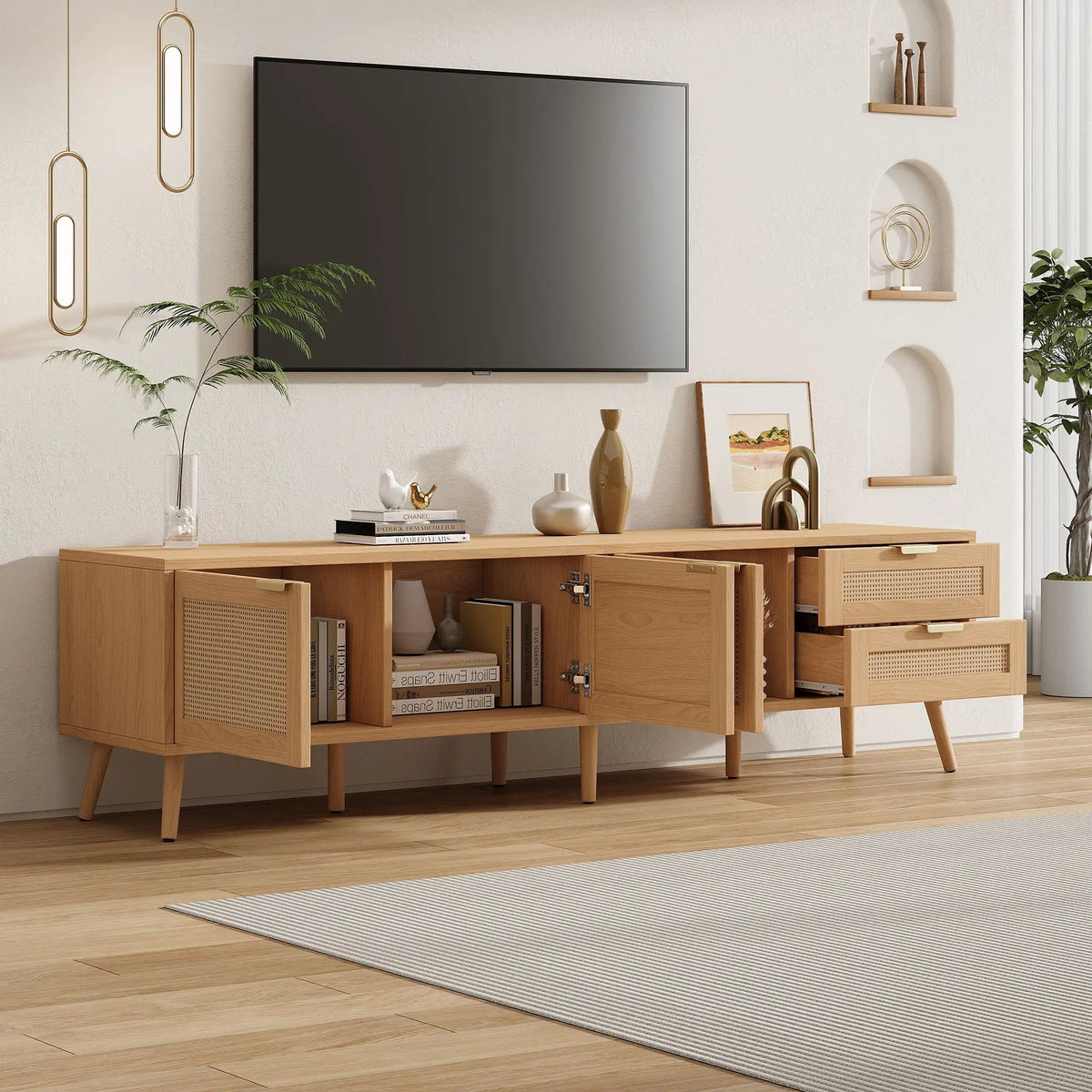 TV Stand | 2 Drawers | Cable Management | Natural Rattan