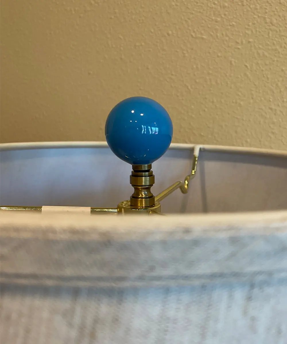 Lamp Finial | 2.5 Inch Round Sky Blue Ceramic | Standard 1/4-27 Thread