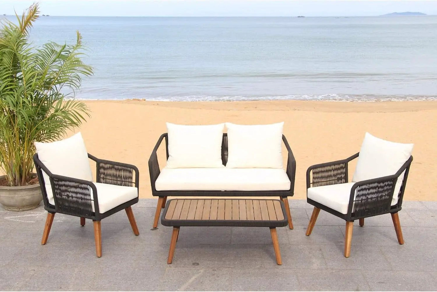 Outdoor Patio 4 Piece Eucalyptus Rope Furniture Set from PriceLows™