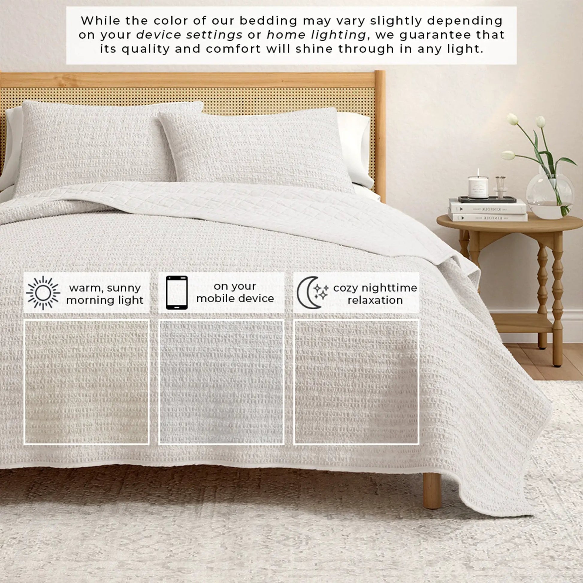 100% Cotton Honeycomb Waffle Garment Washed Quilt Set - Genevieve Collection from PriceLows™