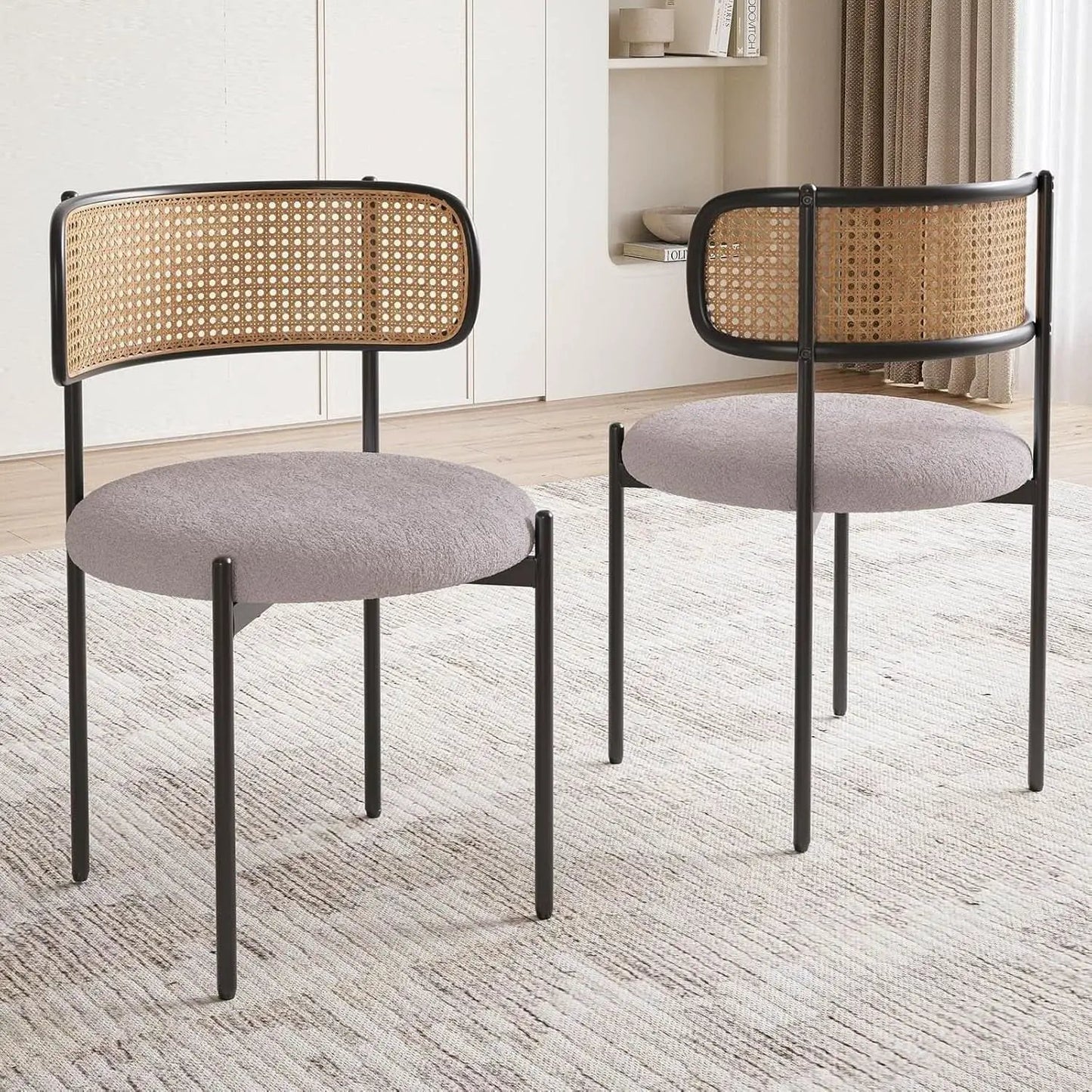 Gray Rattan Back Mid Century Dining Chairs Set Of 2 from PriceLows™
