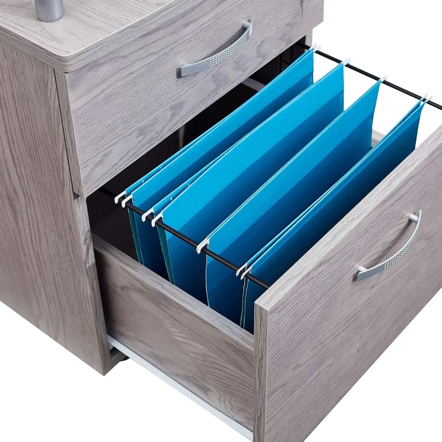 Two Drawer Rolling File Cabinet With Lock And Glass Top Under Desk Printer Stand Grey Office Furniture from PriceLows™