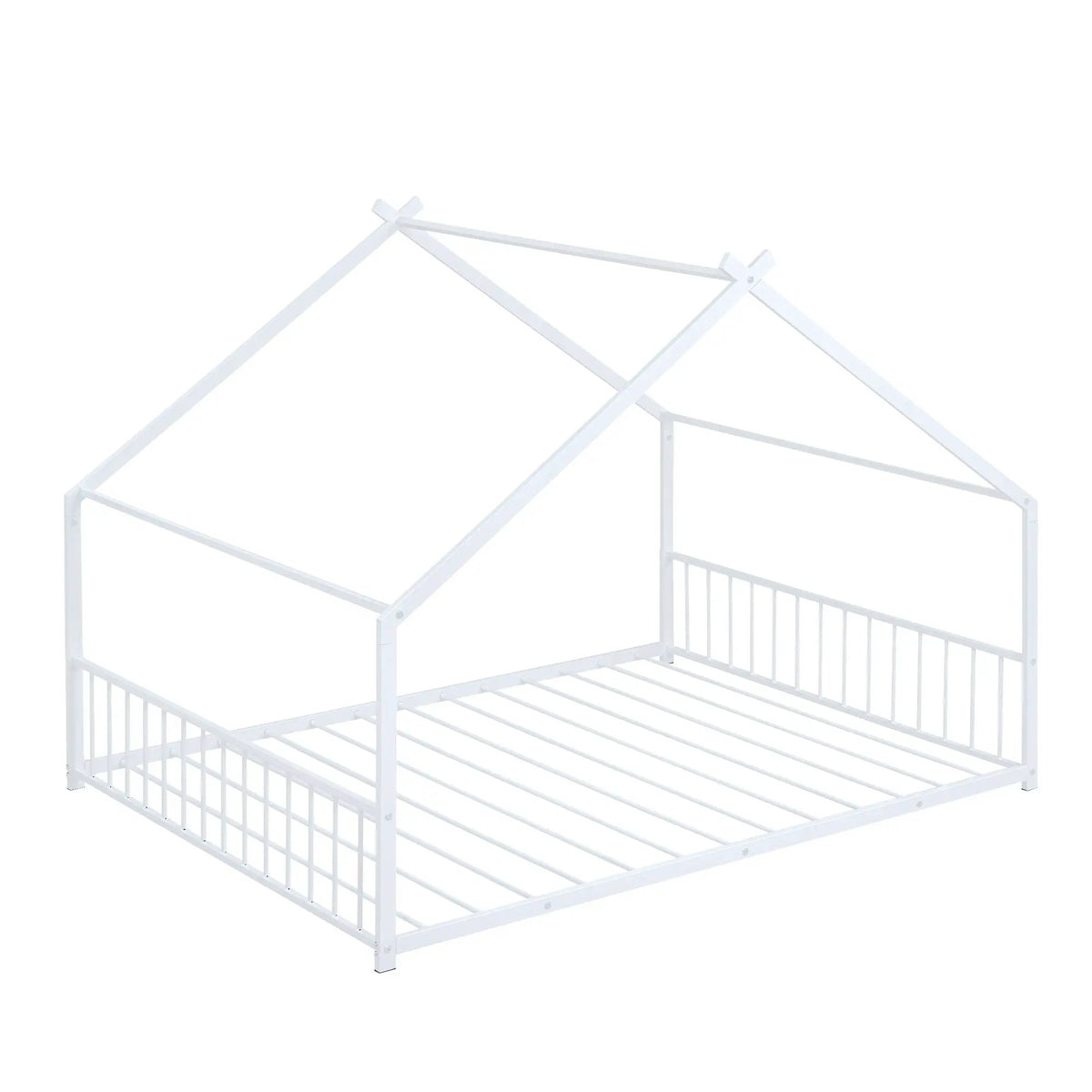 Metal House Bed | Roof Design | Semi-Enclosed Play Space | Contemporary Neutral Finish