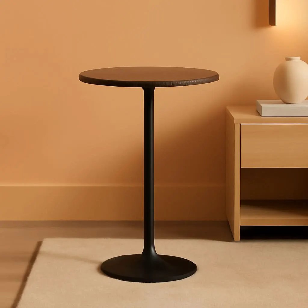 Round Pub Table With Faux Marble Top And Black Metal Base from PriceLows™