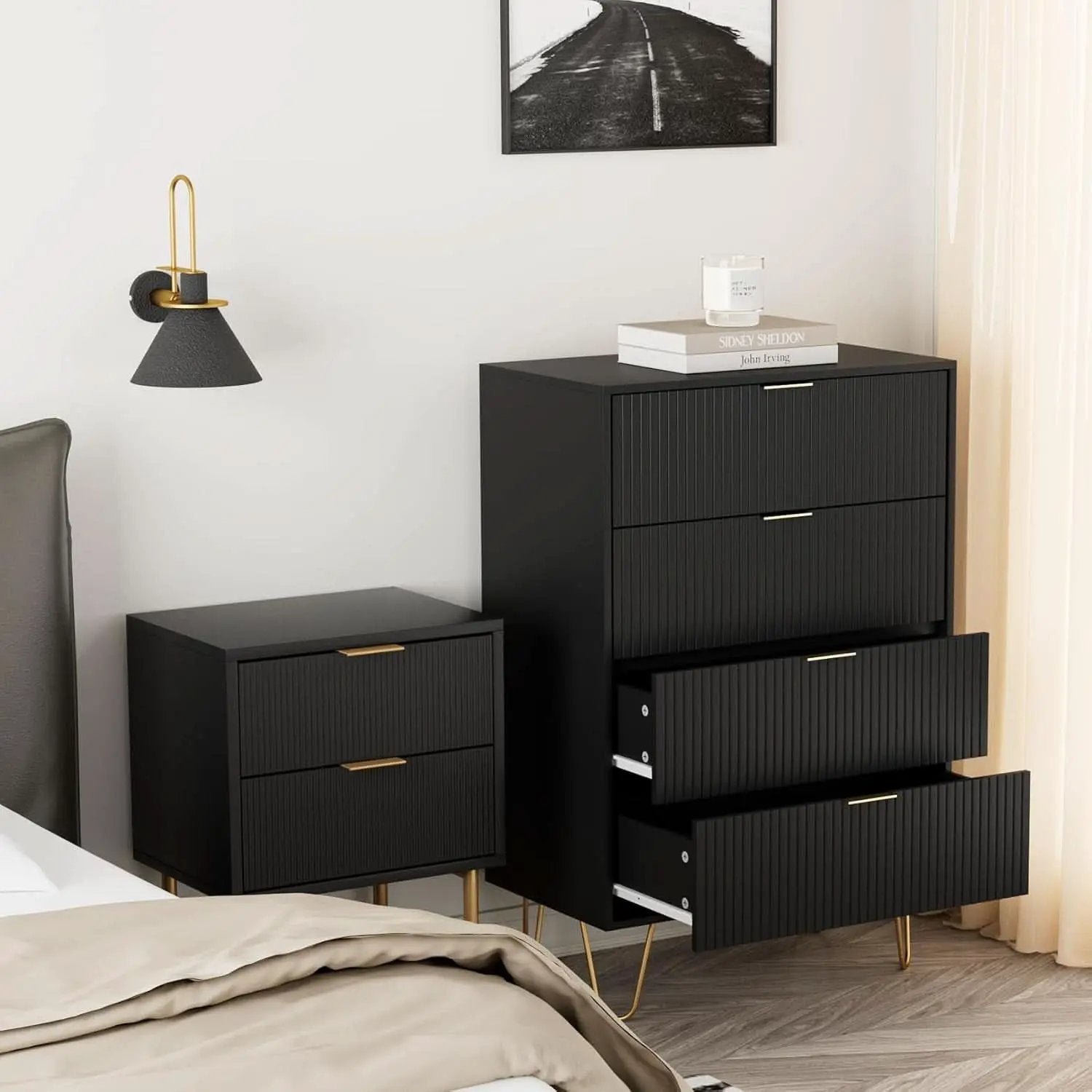 Four Drawer Dresser With Industrial Metal Legs Black from PriceLows™