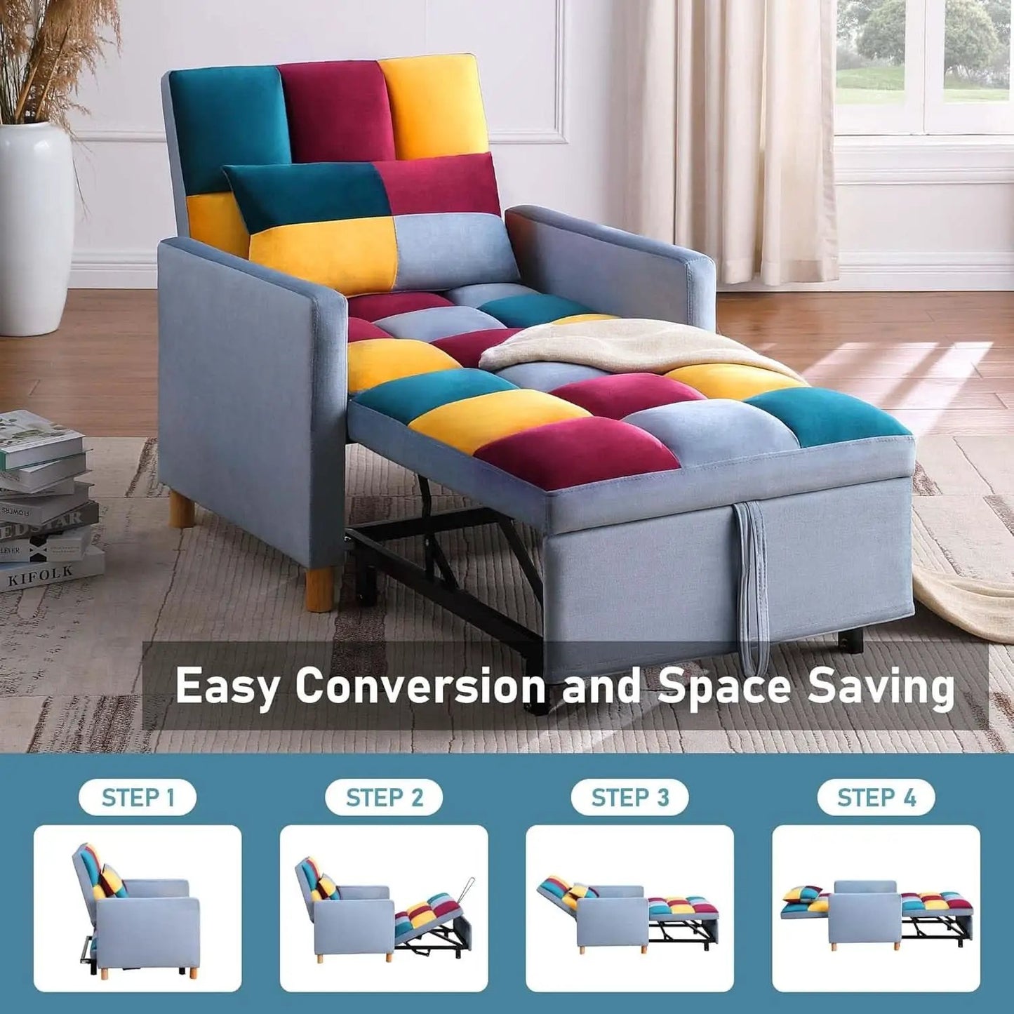 Convertible Sleeper Sofa Chair Rainbow 3In1 Compact from PriceLows™