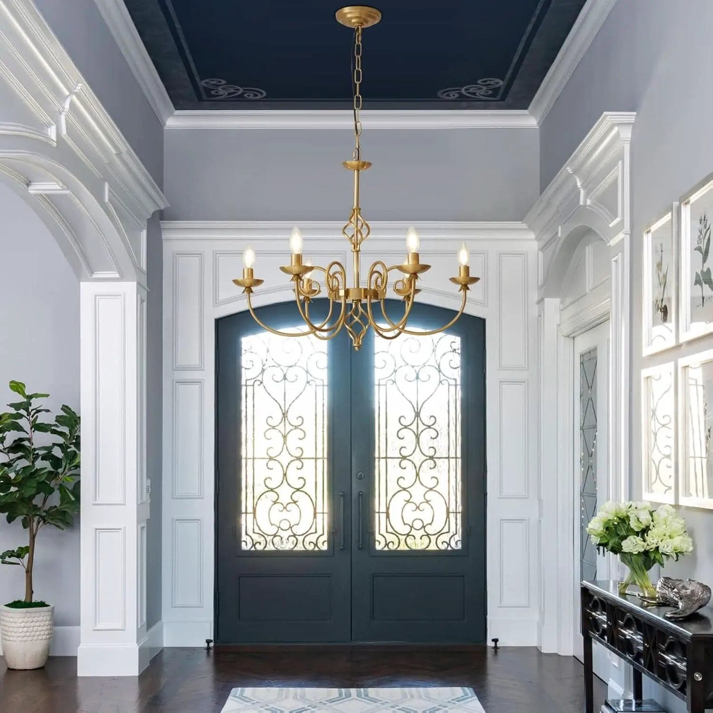 Gold Six Light Chandelier Pendant 26 Inch Dining Light from PriceLows™