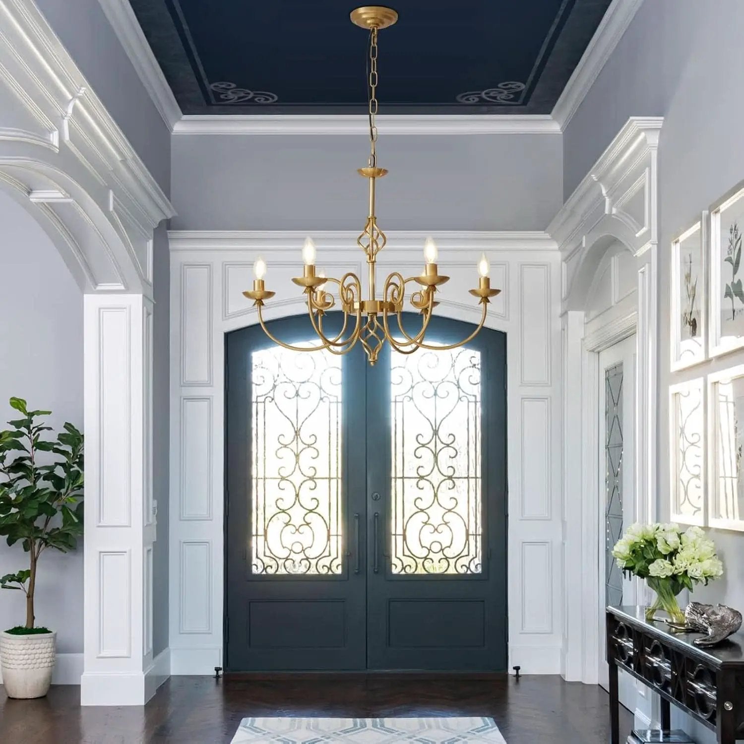 Gold Six Light Chandelier Pendant 26 Inch Dining Light from PriceLows™