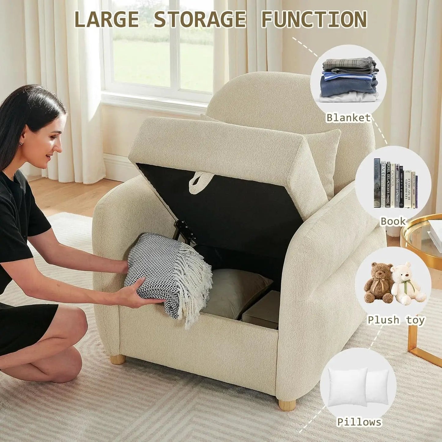 Beige Contemporary Accent Chair With Generous Storage from PriceLows™