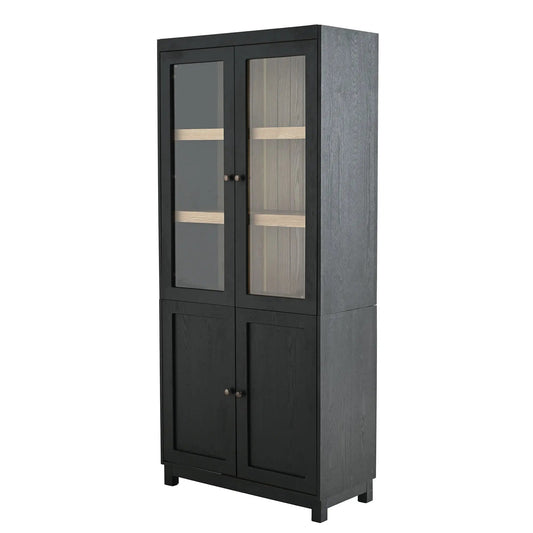 Style Tall Display Cabinet With Glass Doors For Collectibles - | 32.75 x 15.75 x 74.5 in | Glass & Wood | Black
