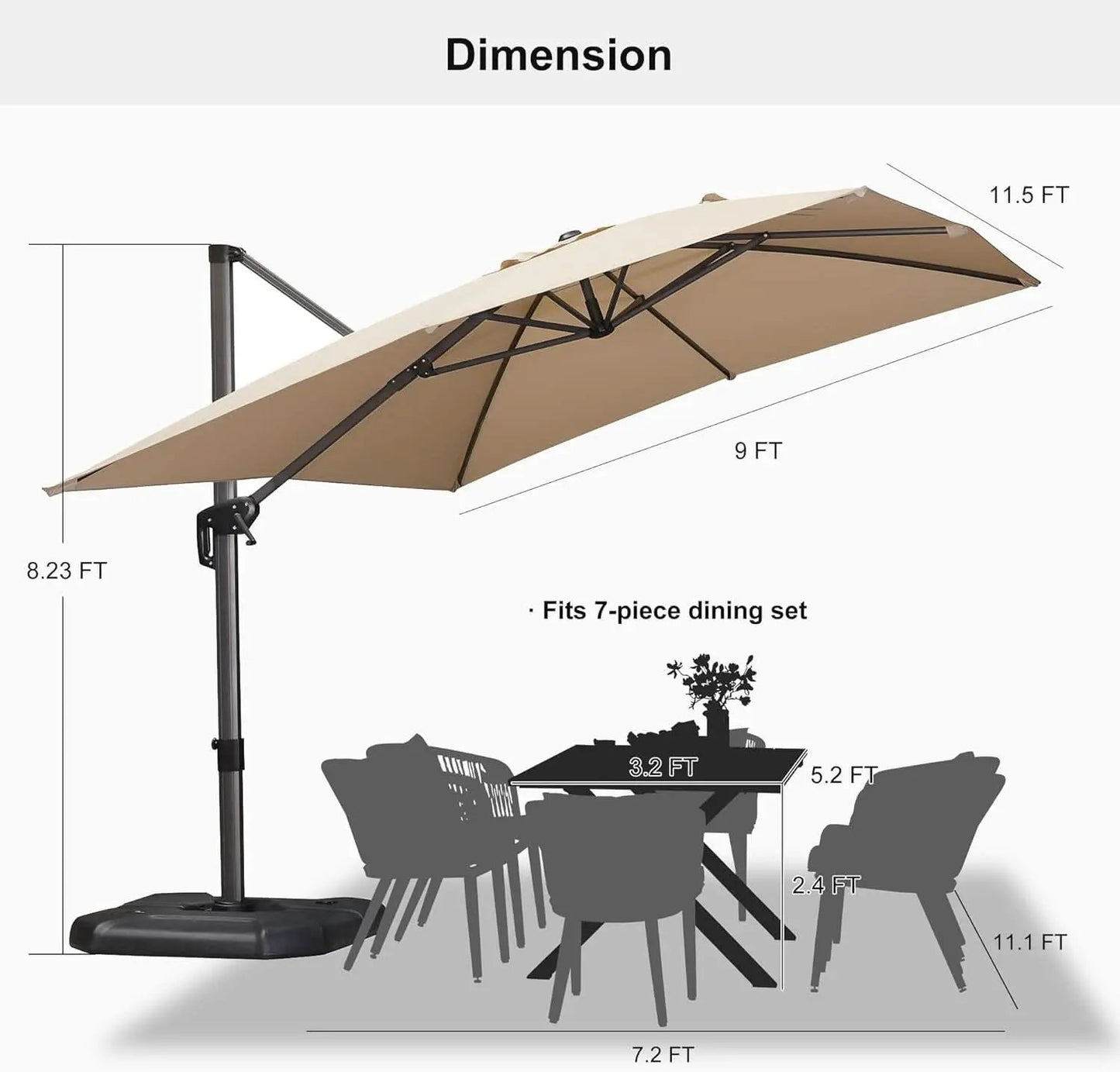 Cantilever Patio Umbrella 9 By 11.5 Feet 360 Rotation from PriceLows™