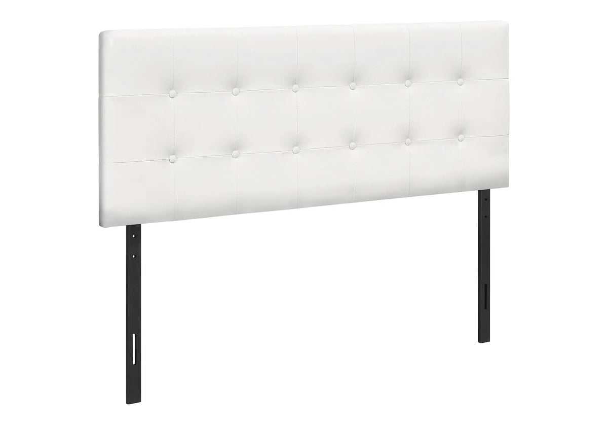 Full Size Upholstered Headboard | White Leather Look | Button Tufted | Wooden Frame