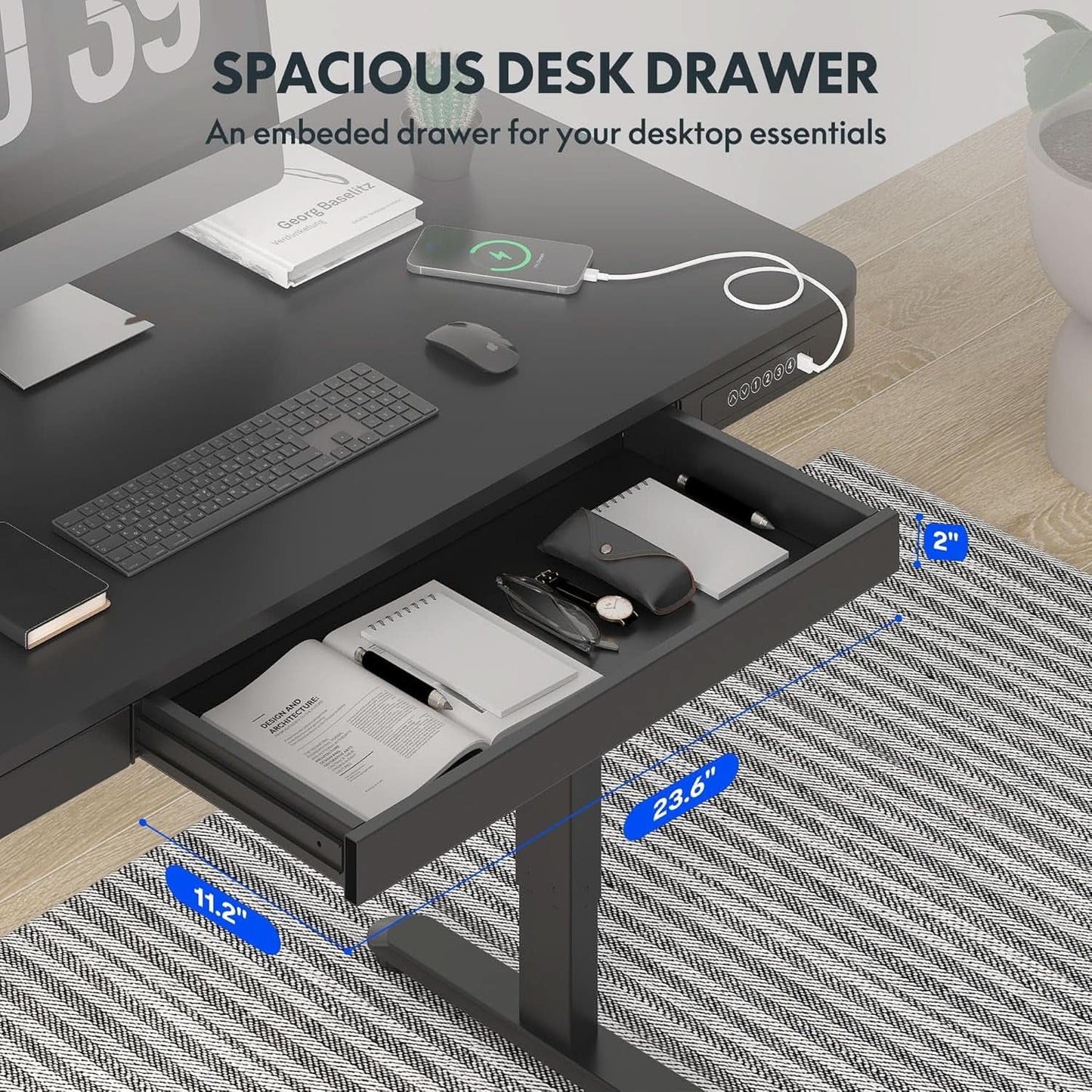 Electric Standing Desk With USB Ports And Drawer Storage from PriceLows™