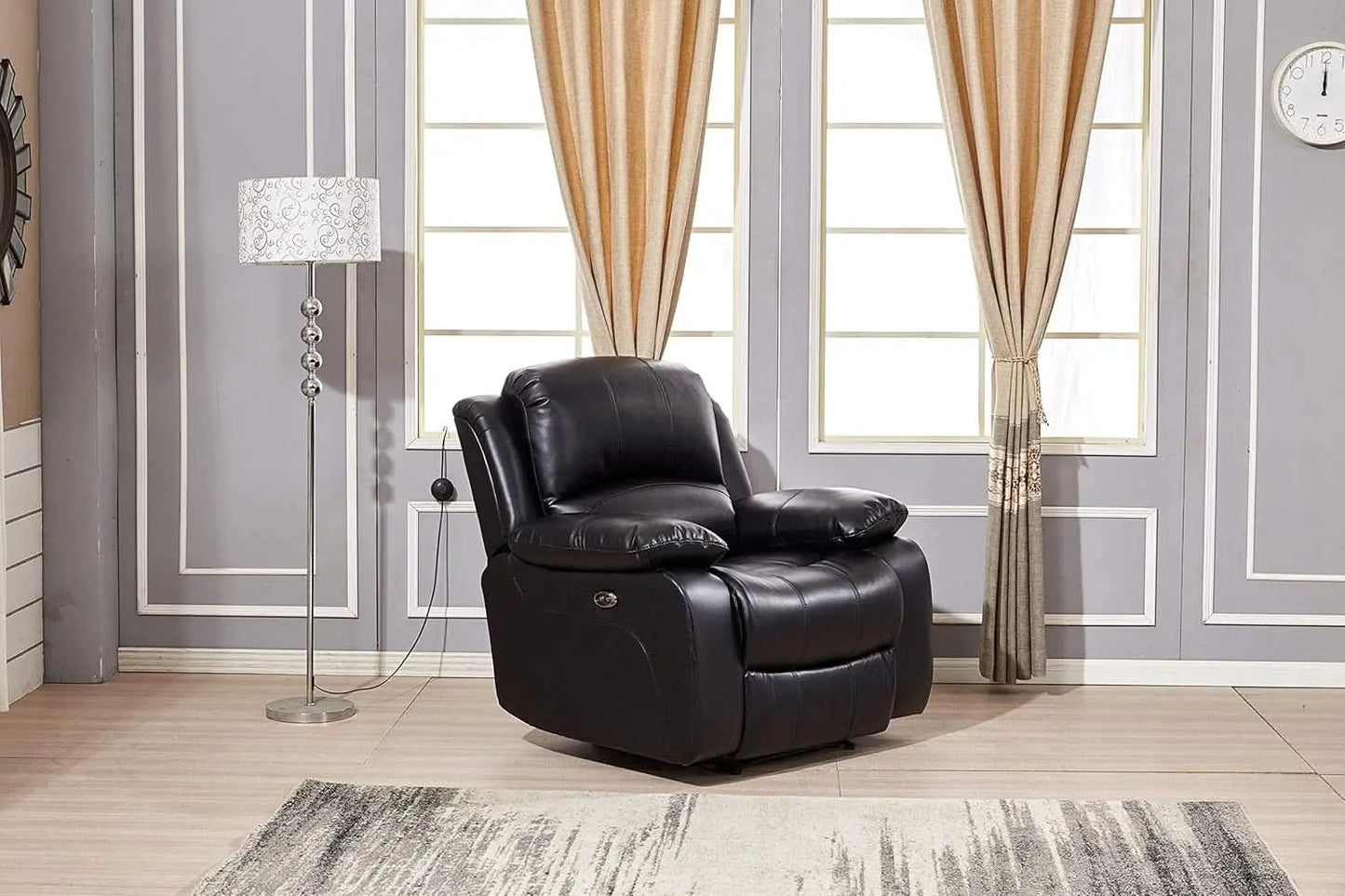 Power Reclining Bonded Leather Living Room Set Black from PriceLows™