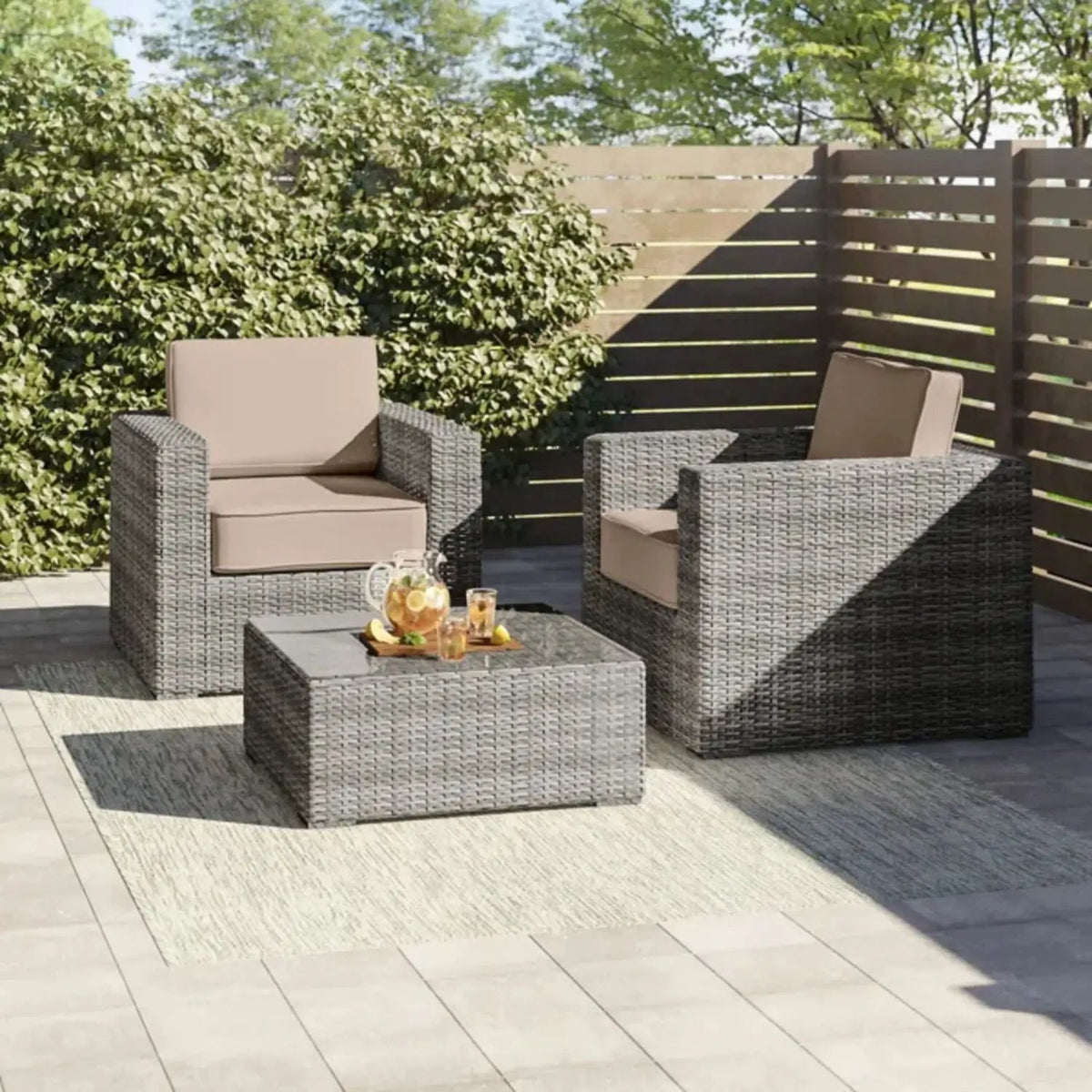 Wicker Seating Group Set | Table And Cushions Included | Aluminum Frames | Hand-Woven Wicker