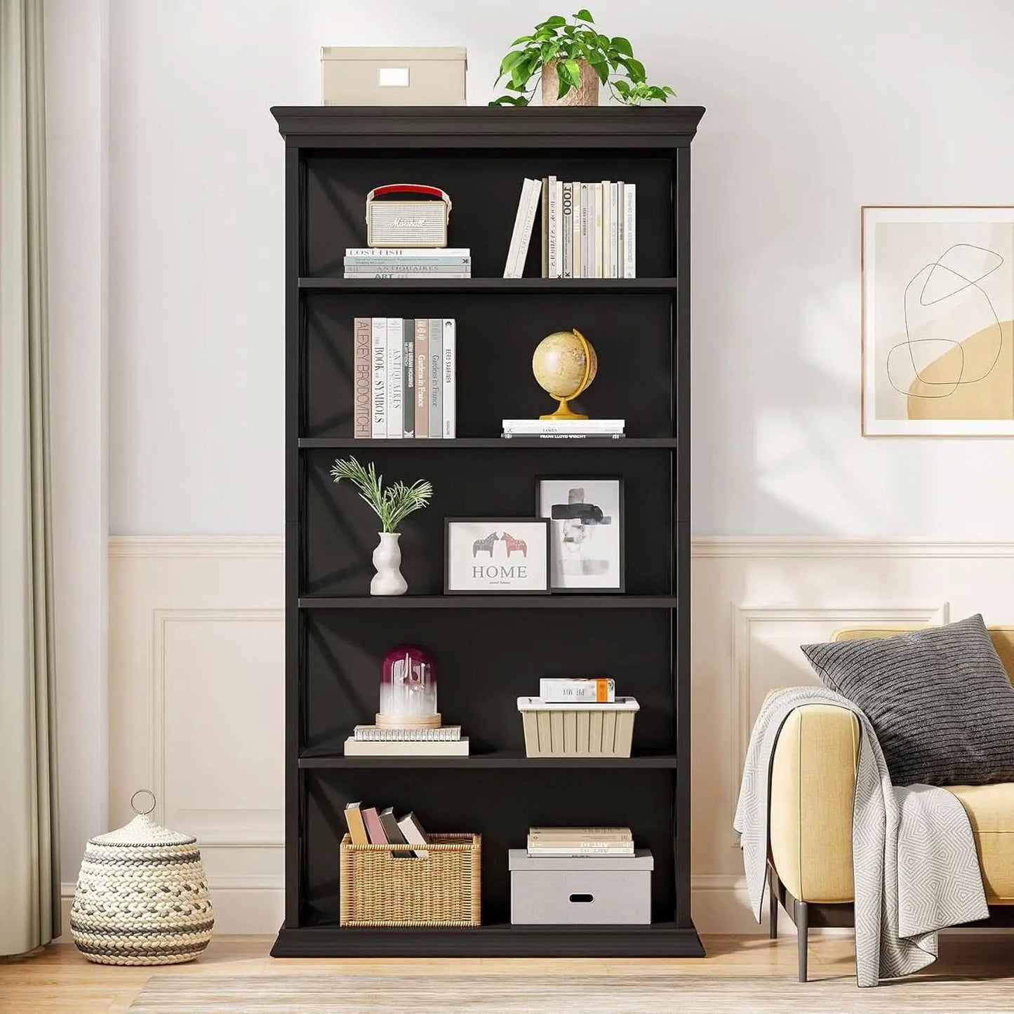 71 Inch 6 Tier Industrial Bookcase Floor Standing All Black from PriceLows™