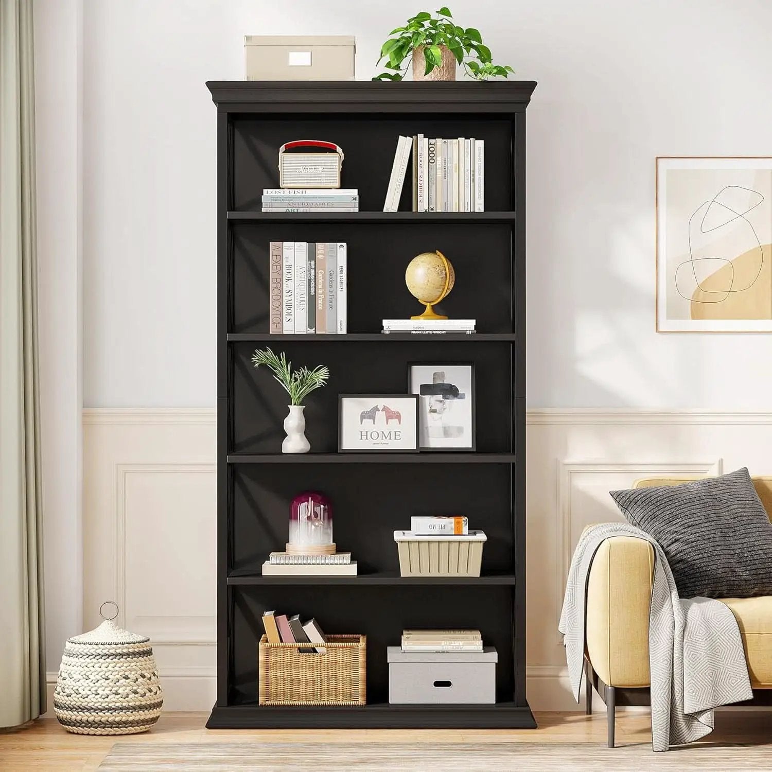 71 Inch 6 Tier Industrial Bookcase Floor Standing All Black from PriceLows™