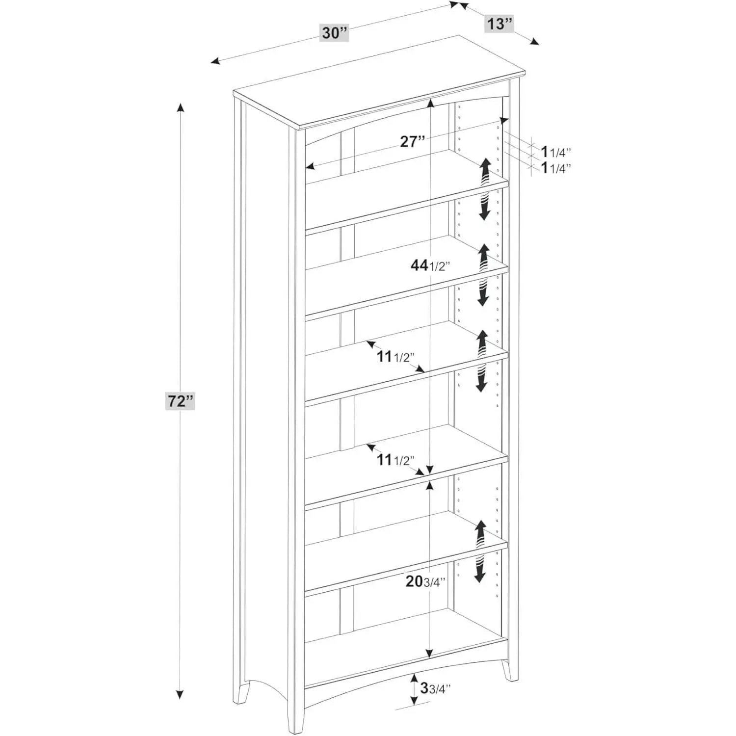 Shaker Style 6 Shelf Bookcase Solid Wood 72 Inch Tall from PriceLows™