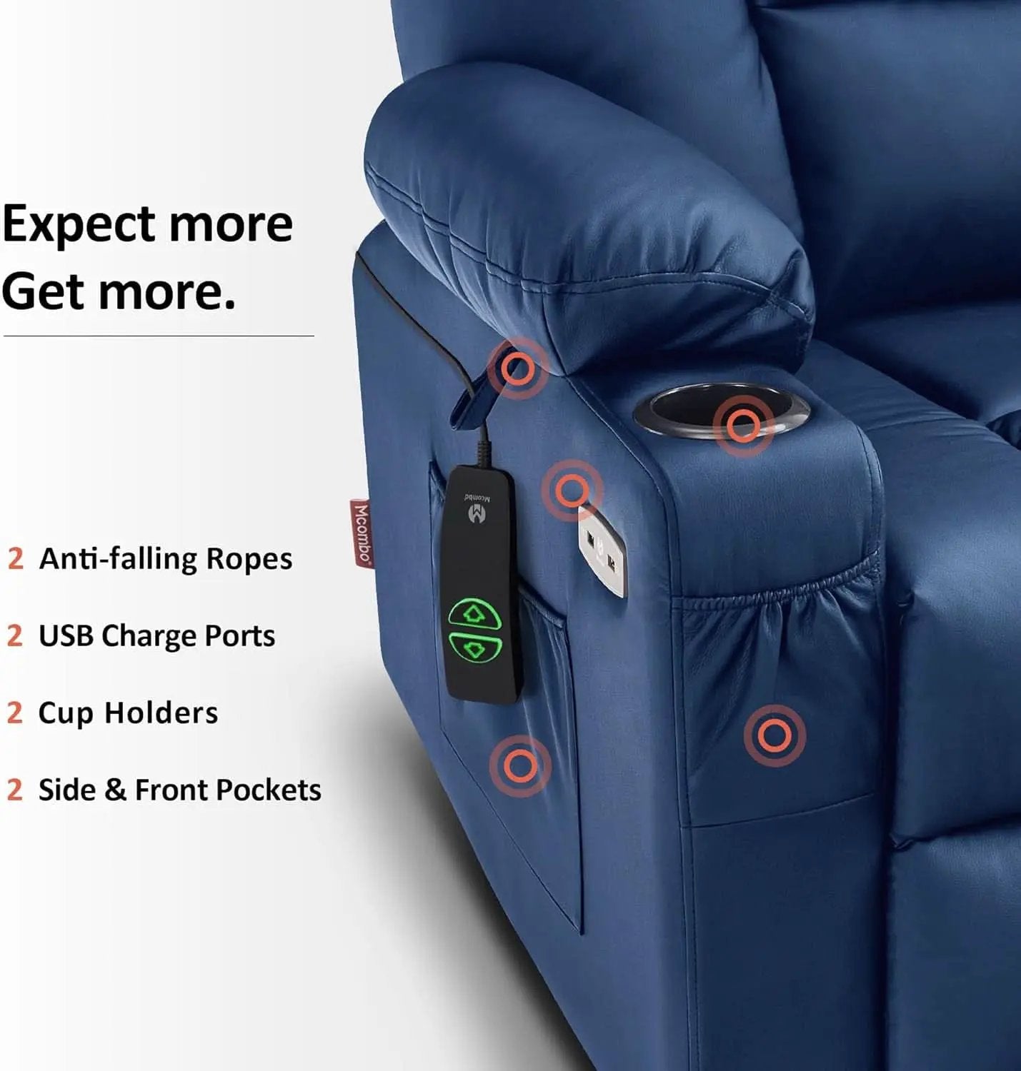 Large Navy Blue Power Lift Recliner Chair With Massage And Heat from PriceLows™