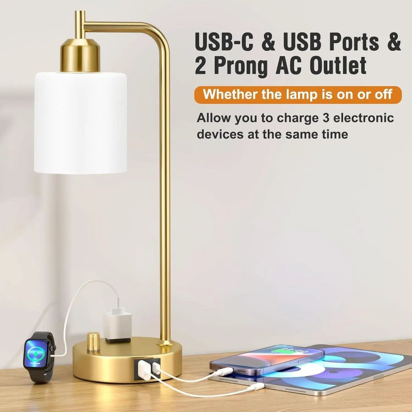 Industrial Table Lamps With USB Ports Dimmable Gold Shade from PriceLows™