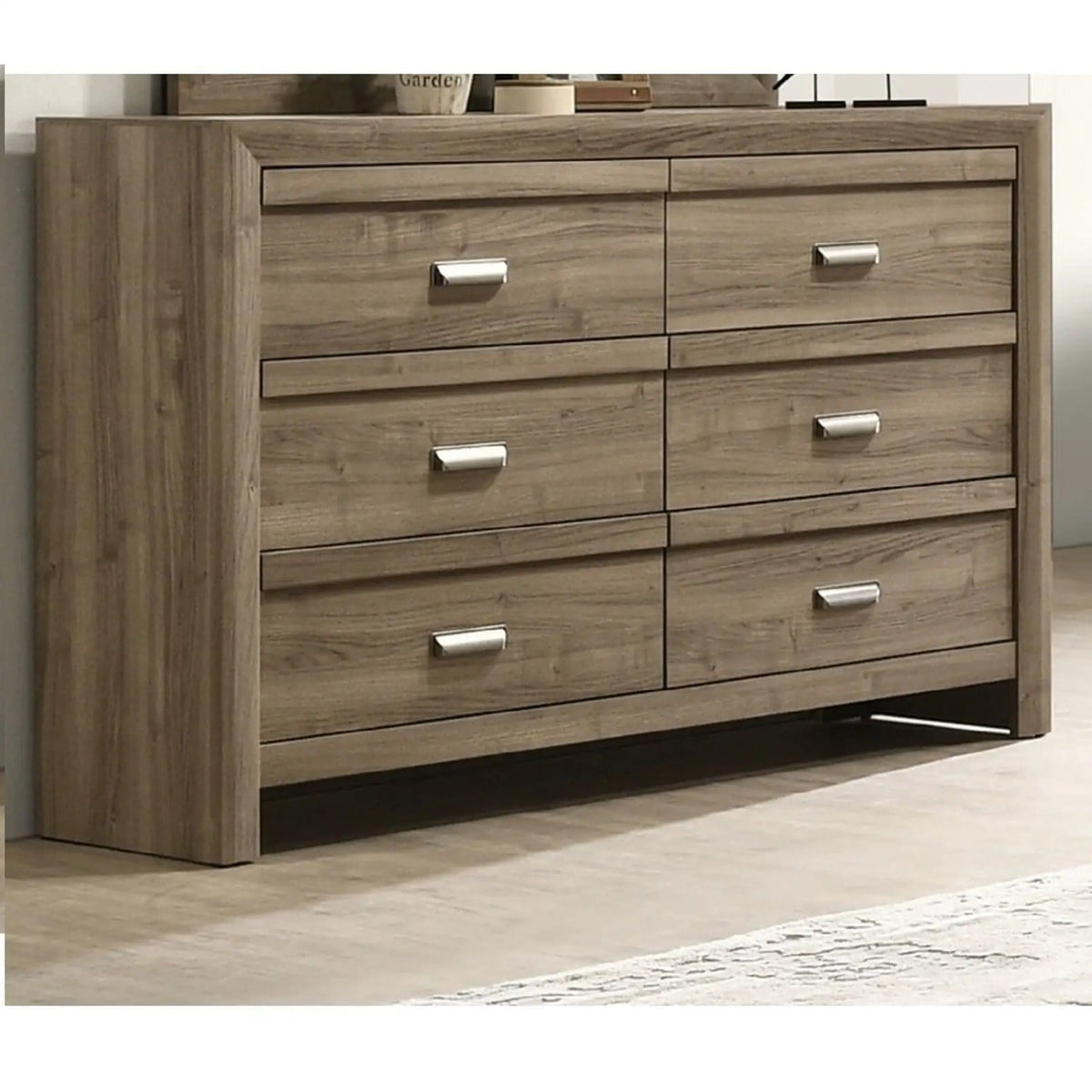 6 Drawers Storage Dresser, Bedroom Furniture Light | 57.8 x 15.9 x 37.8 in | Metal & Wood | Brown