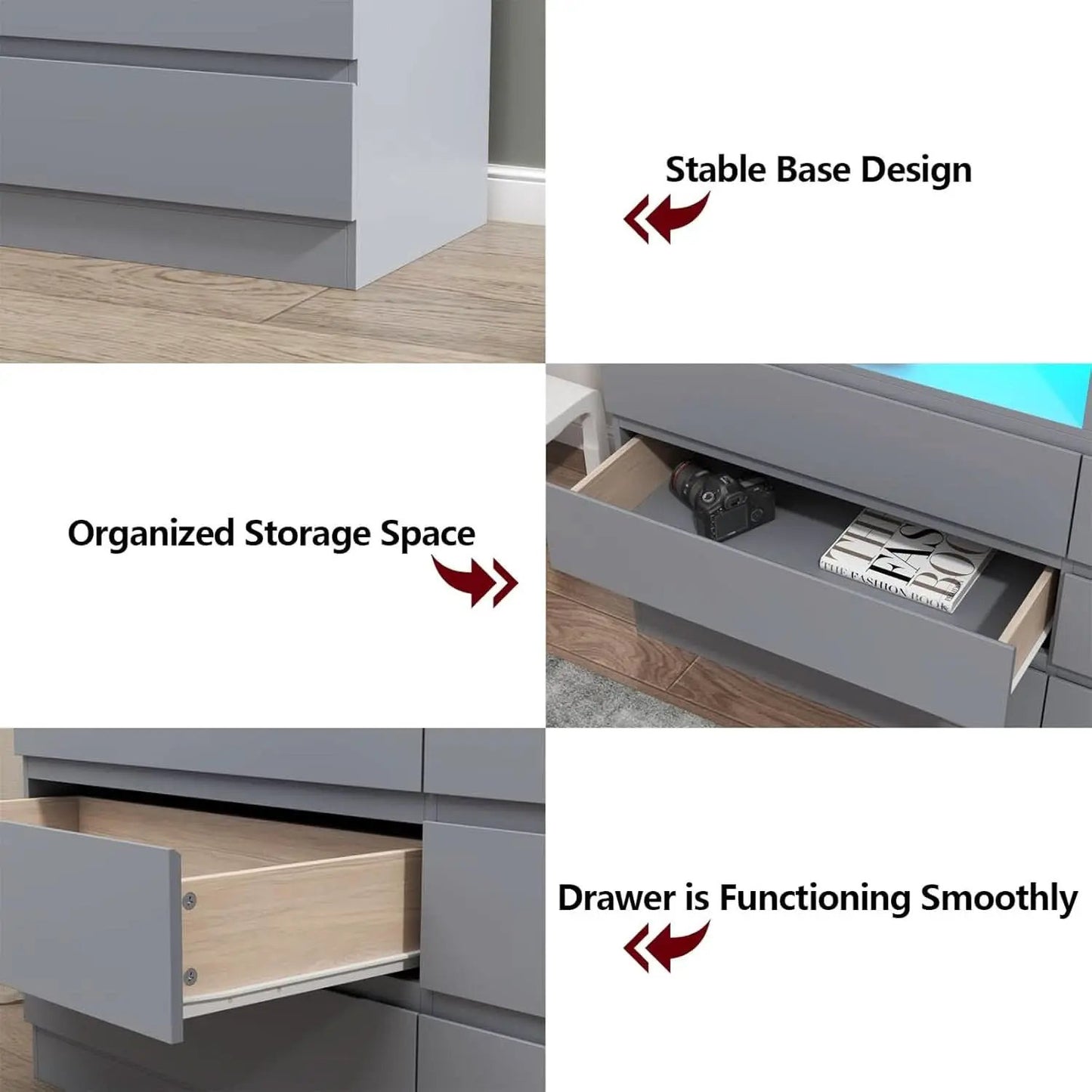 Six Drawer LED Dresser With USB Charging Ports For Bedroom from PriceLows™